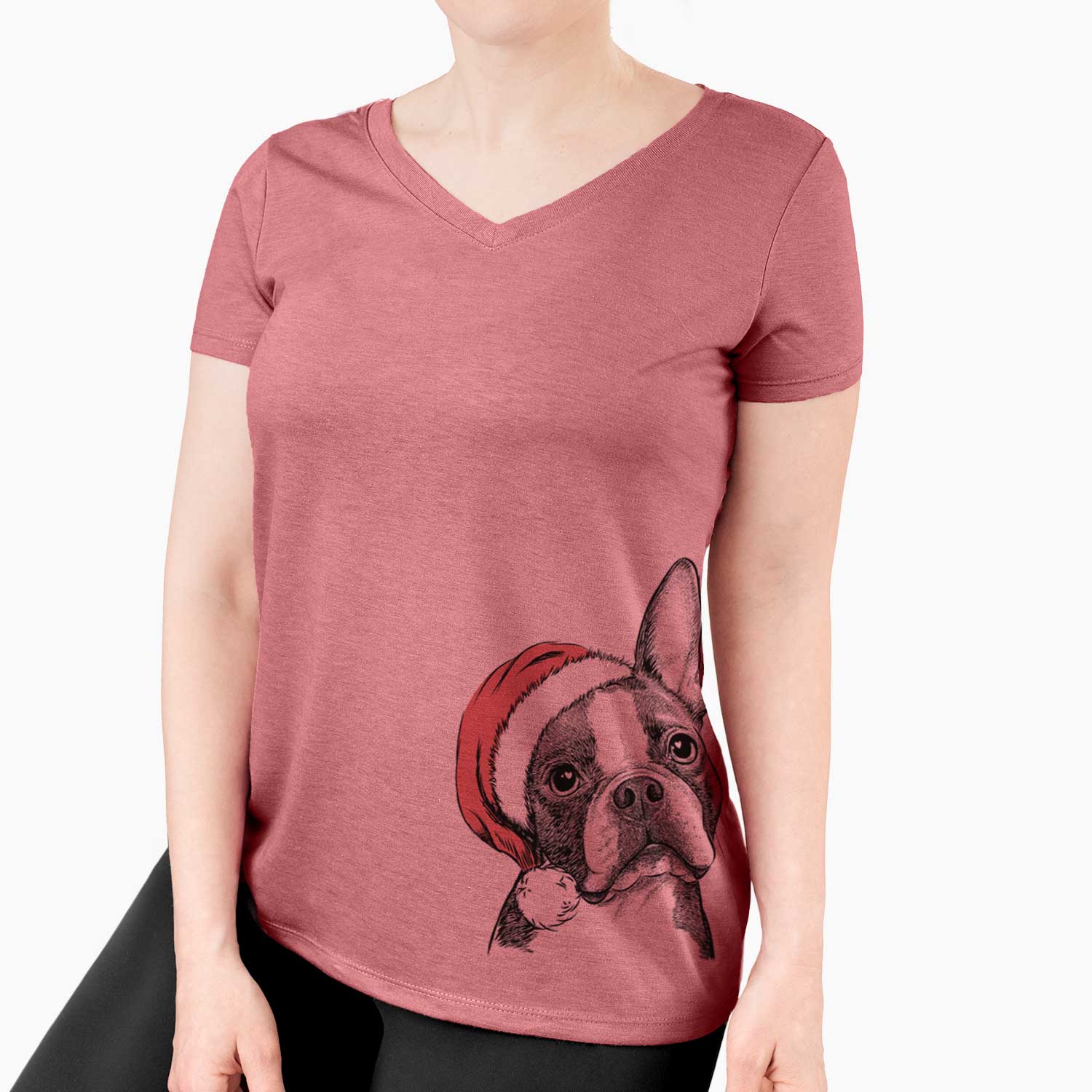 Santa Dee Dee the Boston Terrier - Women's V-neck Shirt