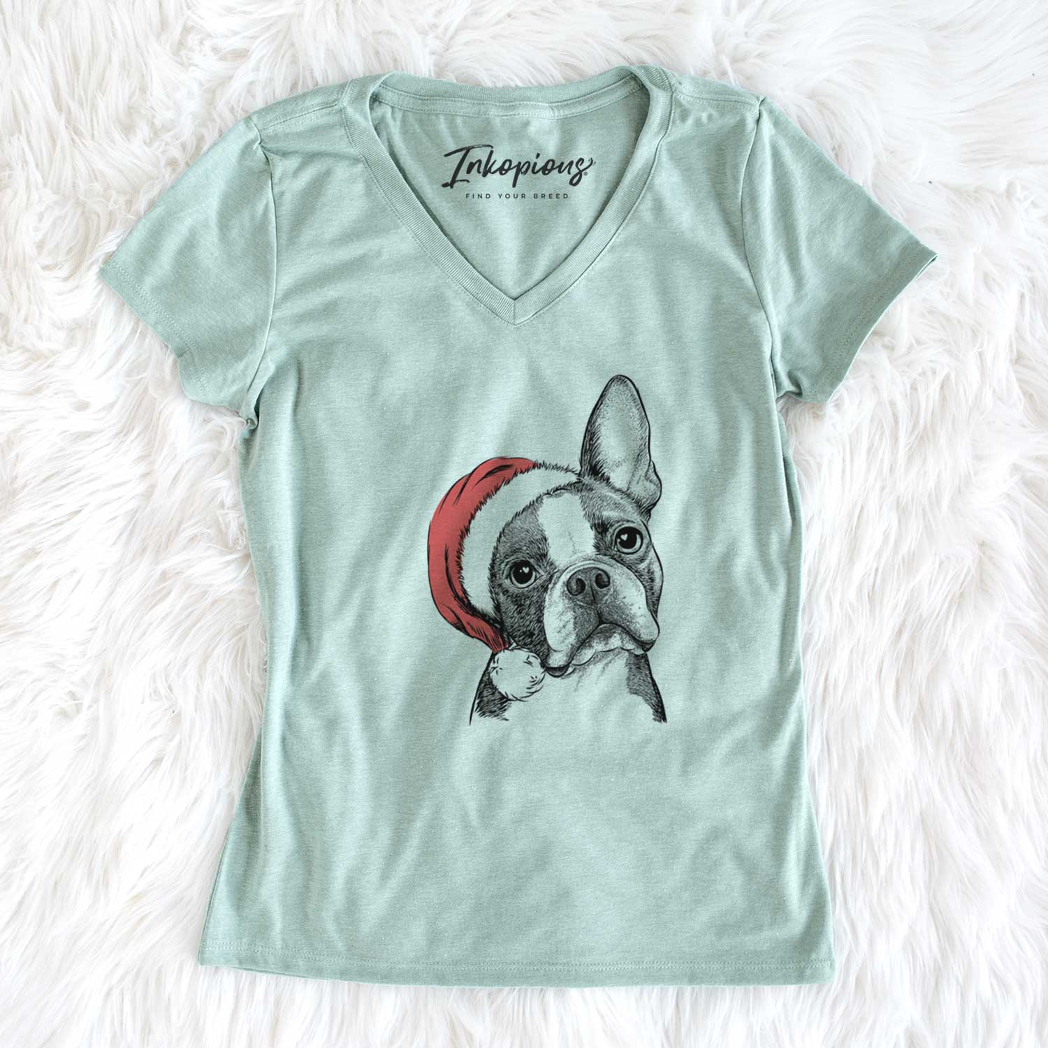 Santa Dee Dee the Boston Terrier - Women's V-neck Shirt