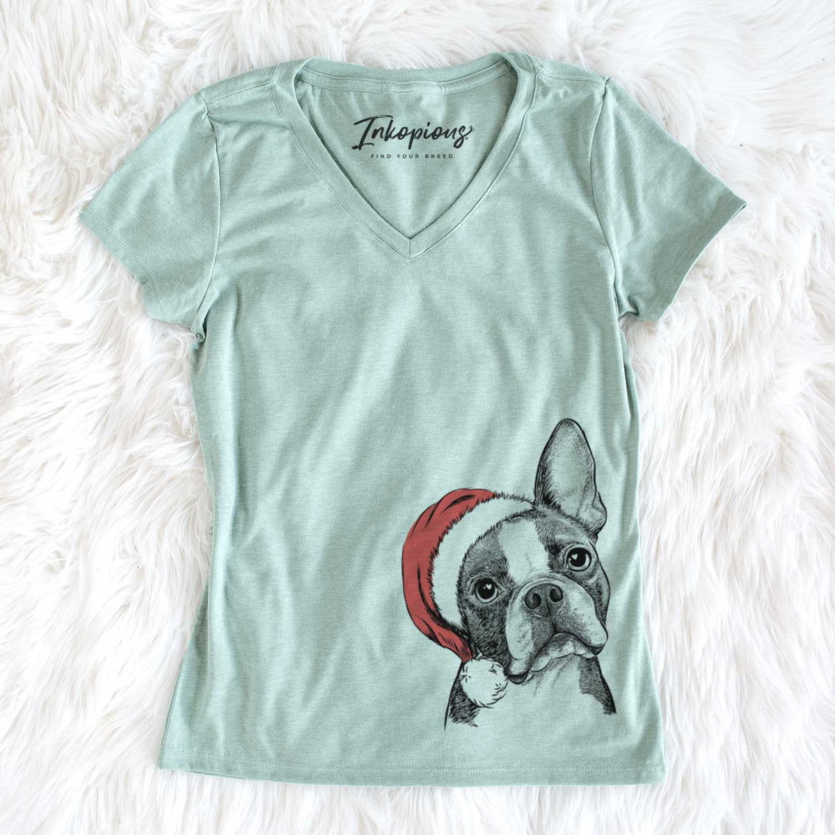 Santa Dee Dee the Boston Terrier - Women&#39;s V-neck Shirt