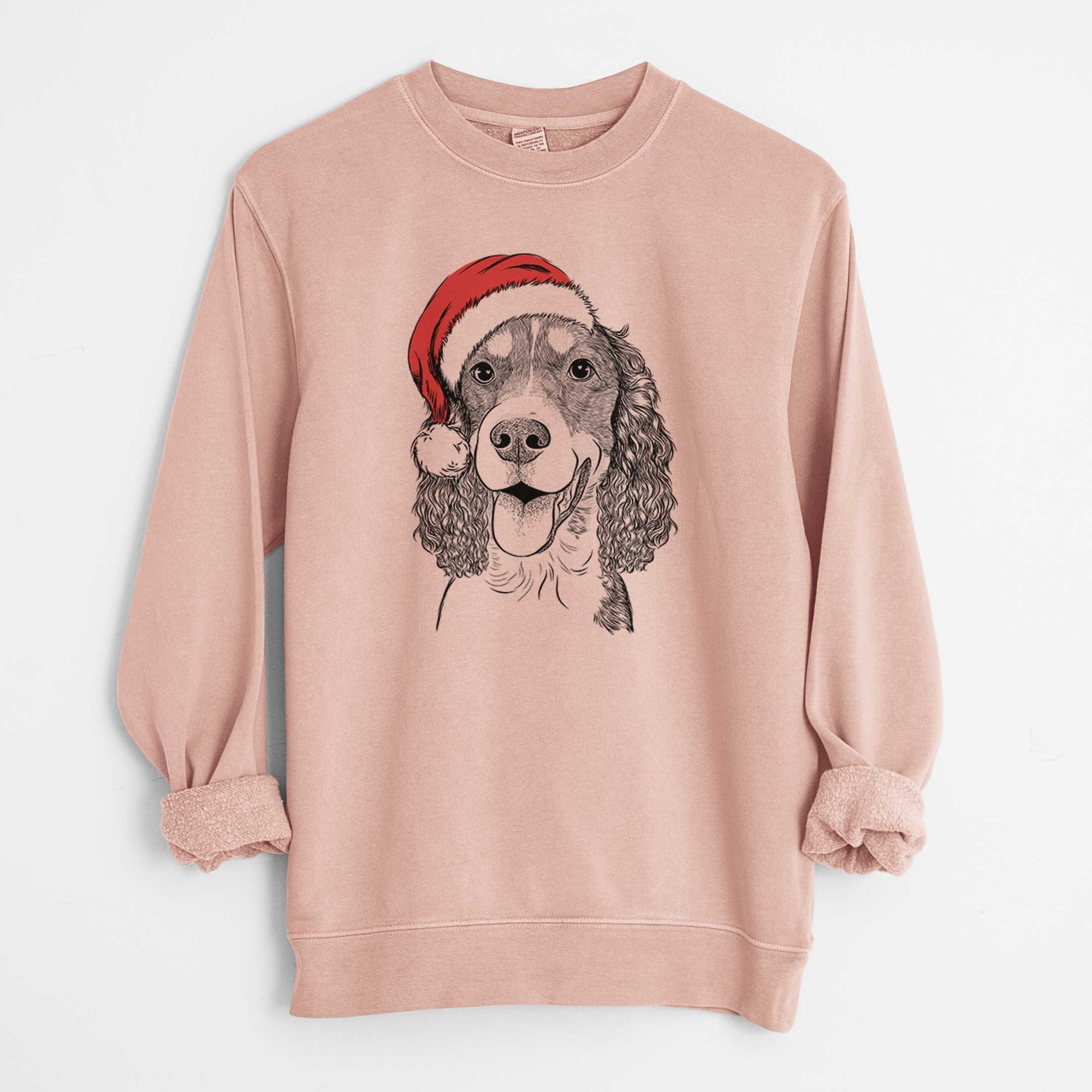 Santa Delilah the English Springer Spaniel - Unisex Pigment Dyed Crew Sweatshirt