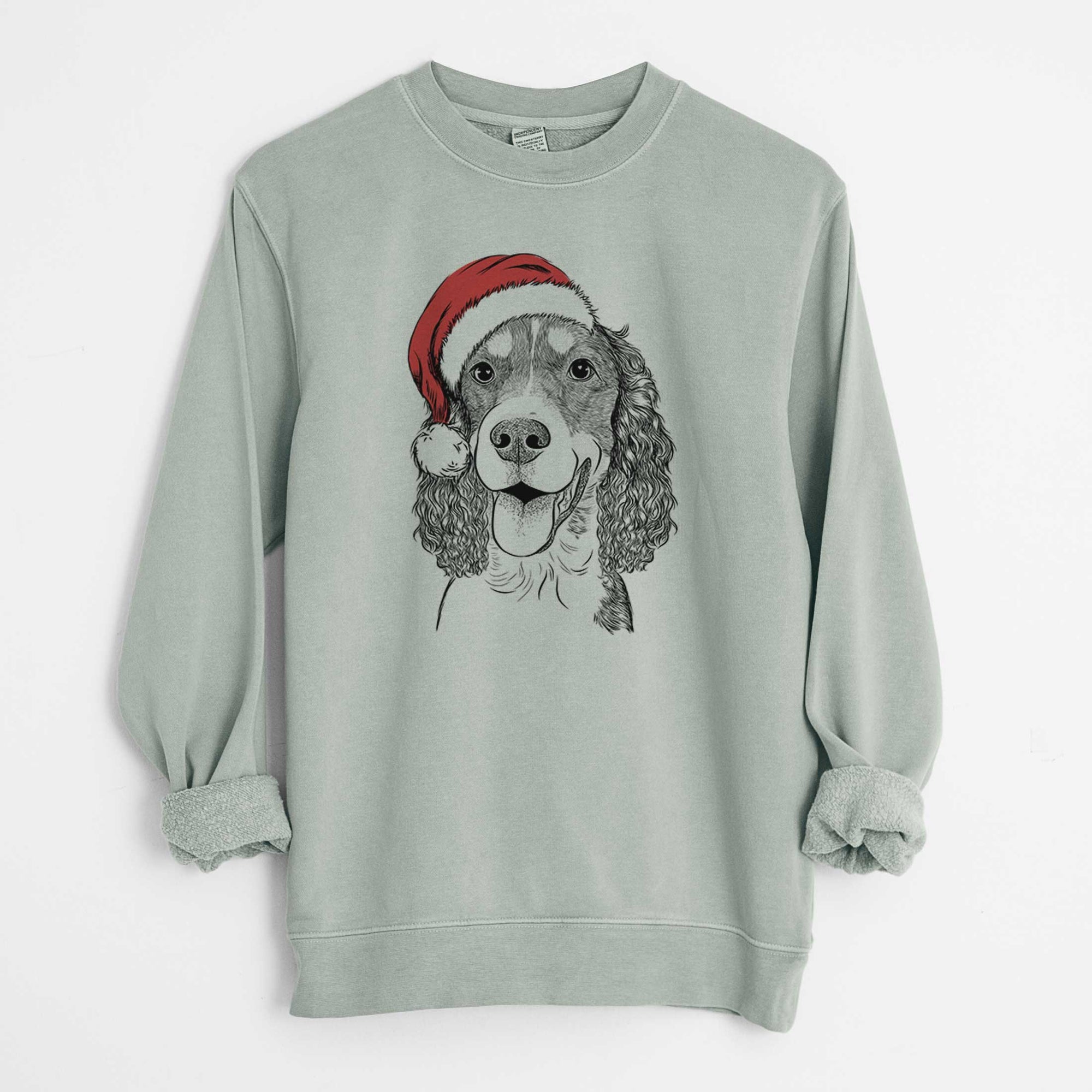 Santa Delilah the English Springer Spaniel - Unisex Pigment Dyed Crew Sweatshirt