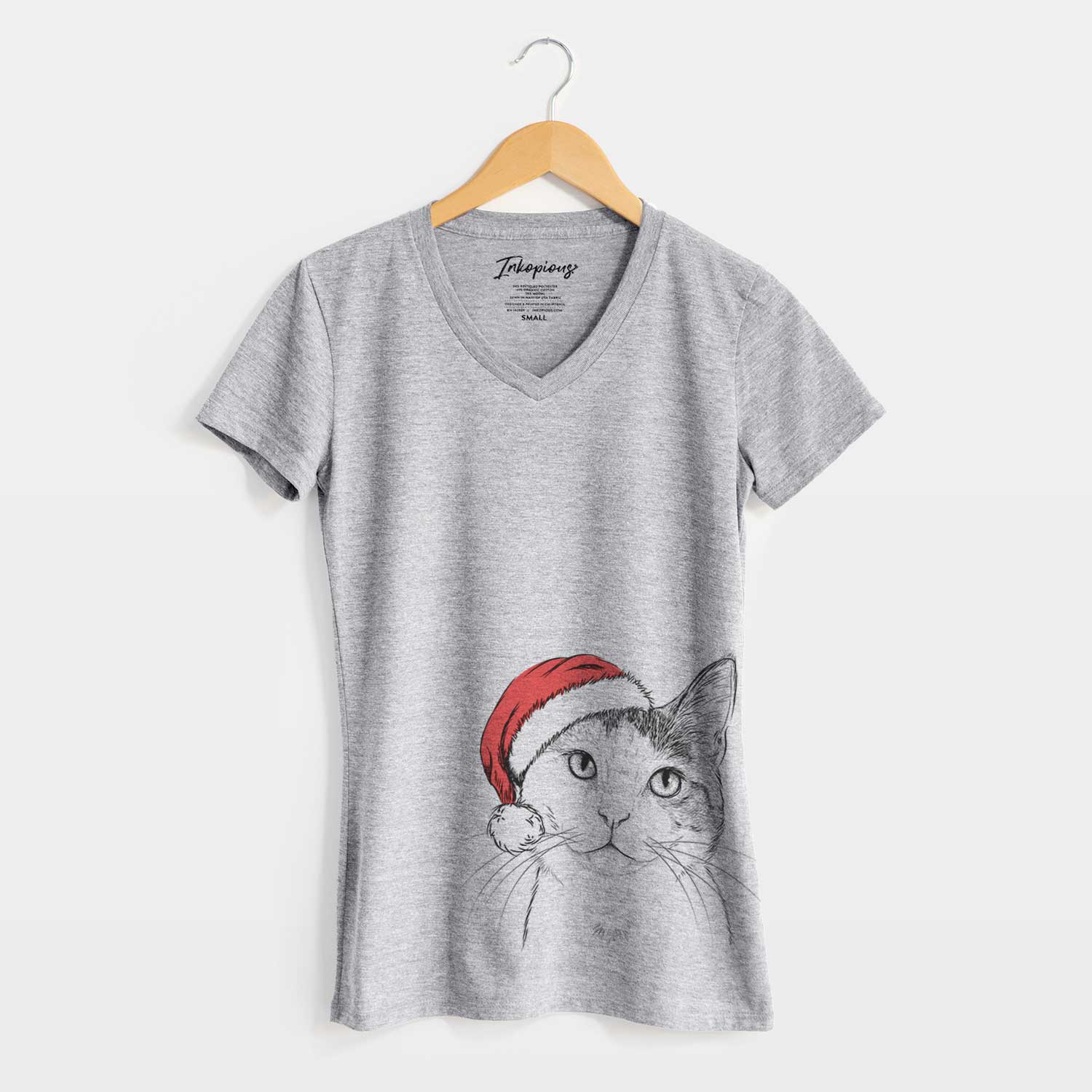 Santa Denver the Calico Cat - Women's V-neck Shirt