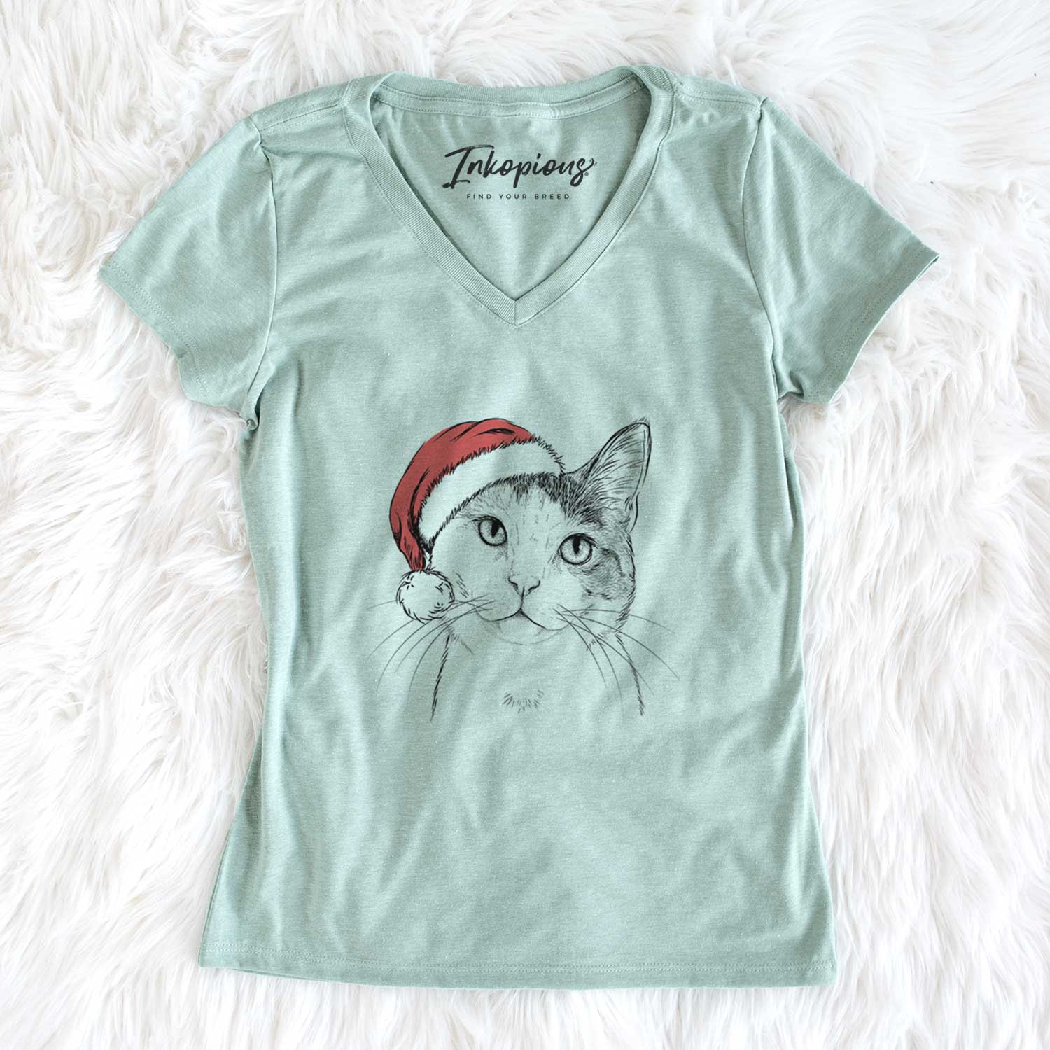 Santa Denver the Calico Cat - Women's V-neck Shirt