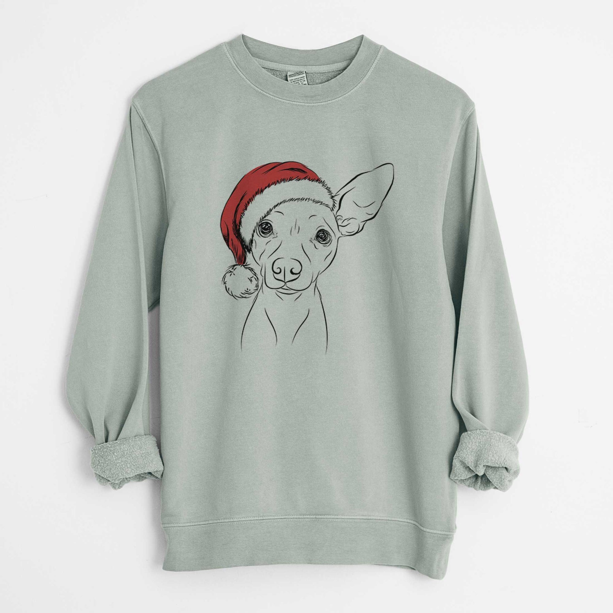 Santa Desi the American Hairless Terrier - Unisex Pigment Dyed Crew Sweatshirt