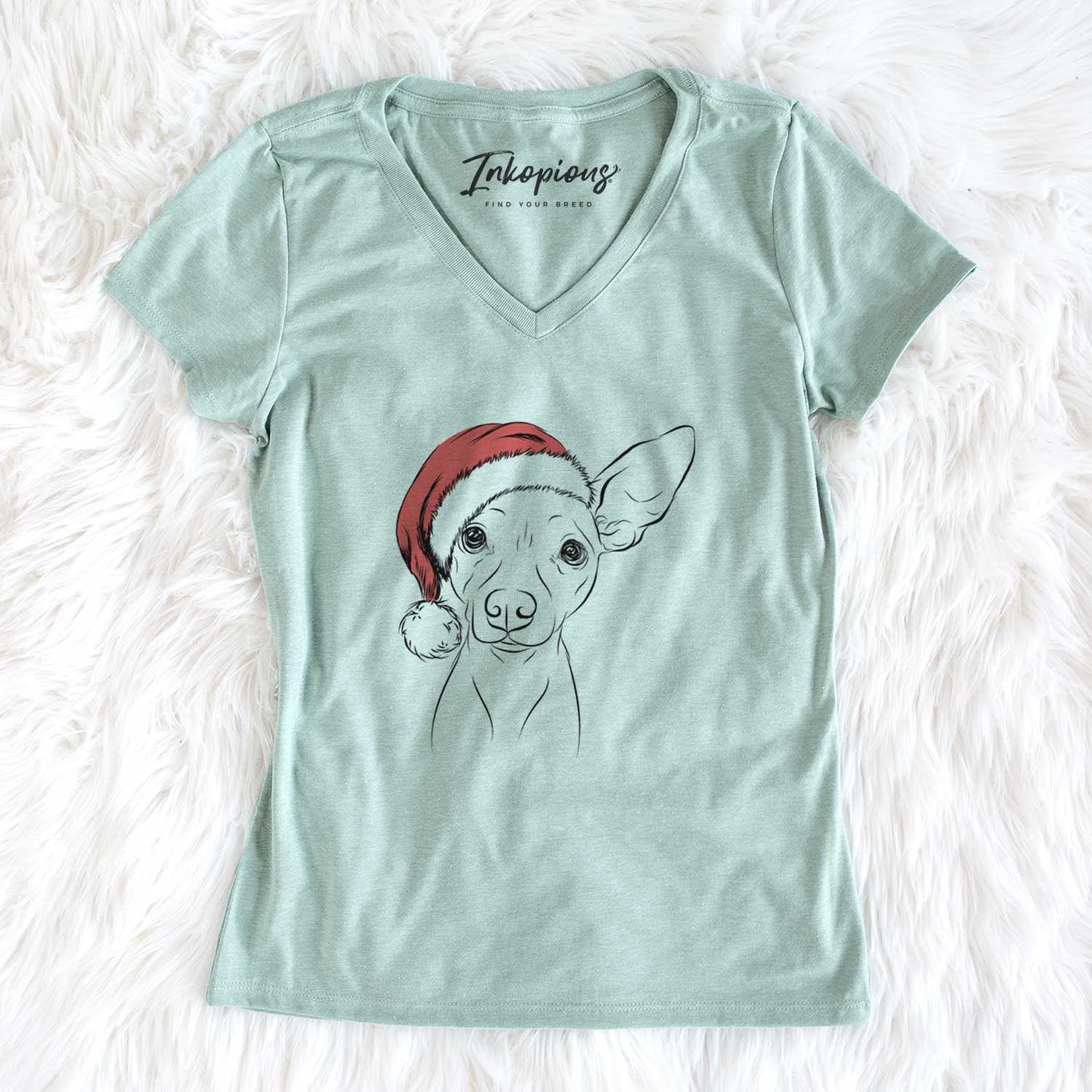 Santa Desi the American Hairless Terrier - Women's V-neck Shirt