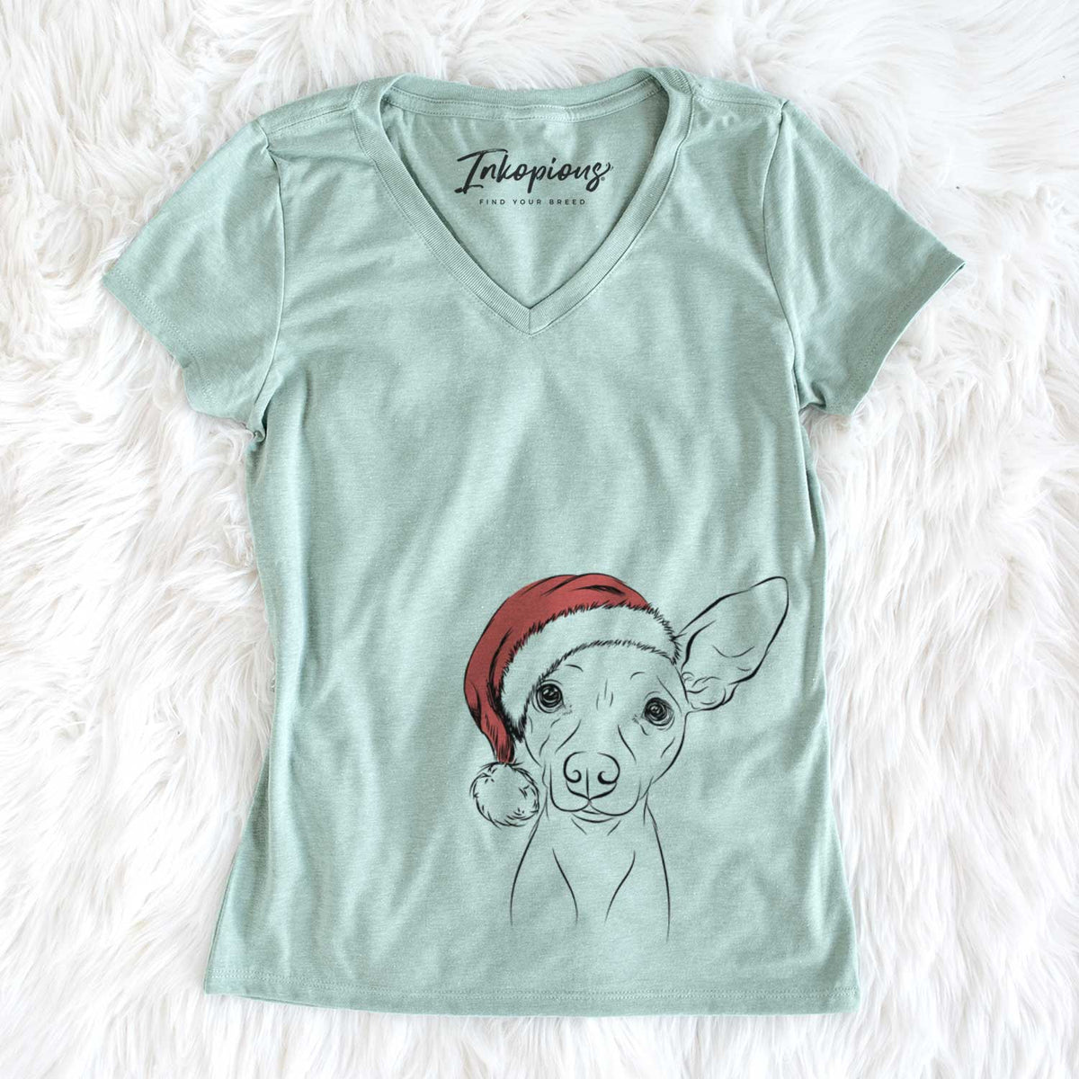 Santa Desi the American Hairless Terrier - Women&#39;s V-neck Shirt