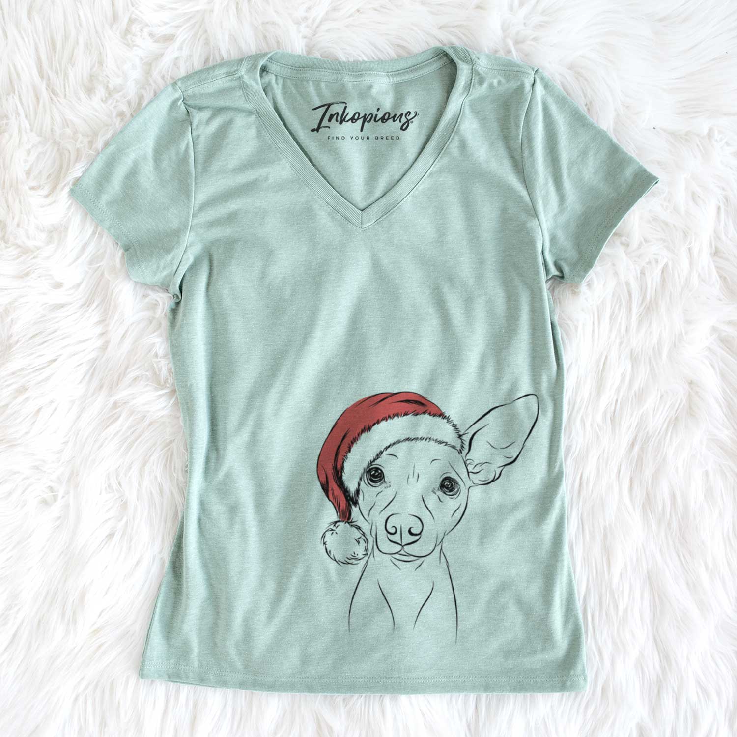 Santa Desi the American Hairless Terrier - Women's V-neck Shirt