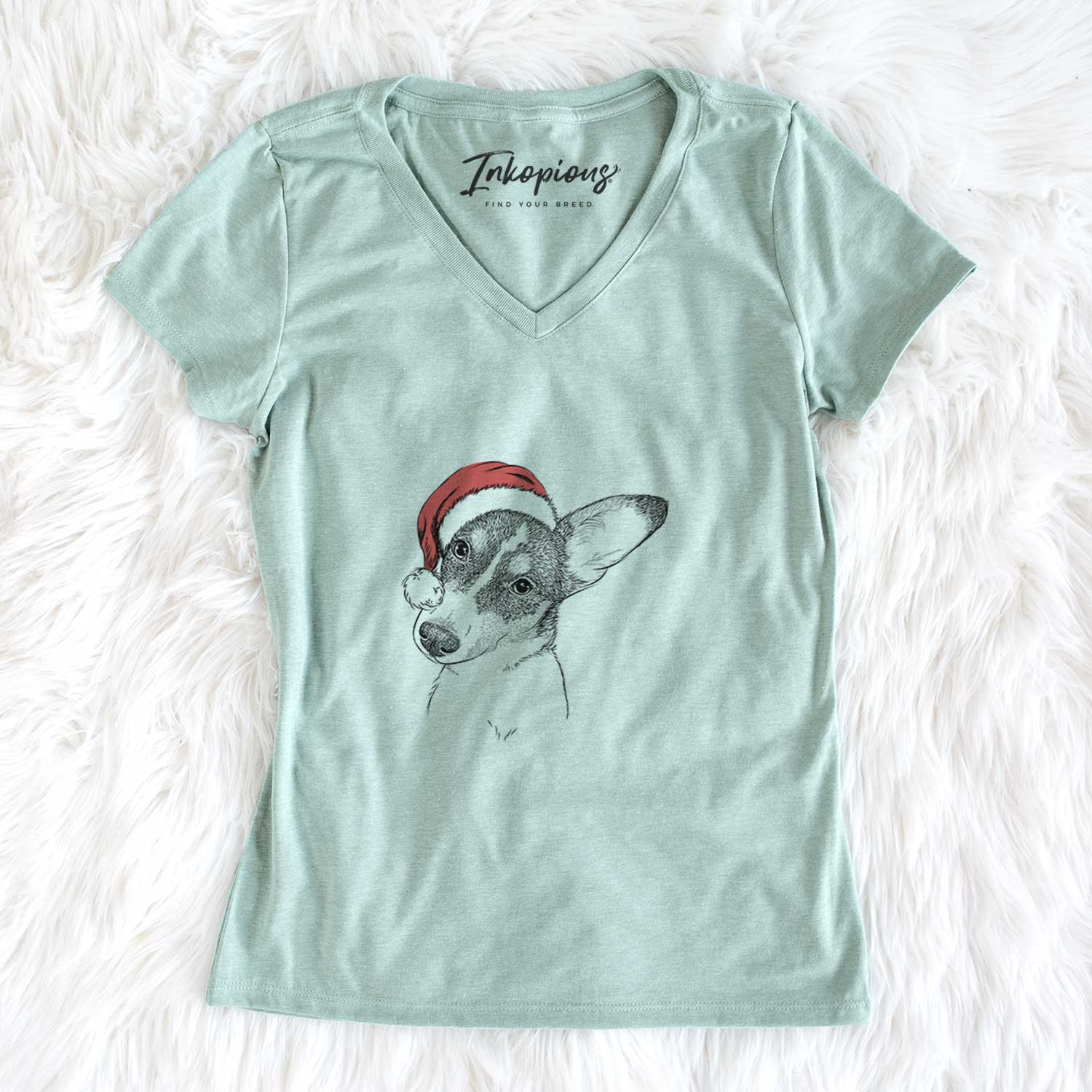 Santa Dexter the Corgi - Women's V-neck Shirt