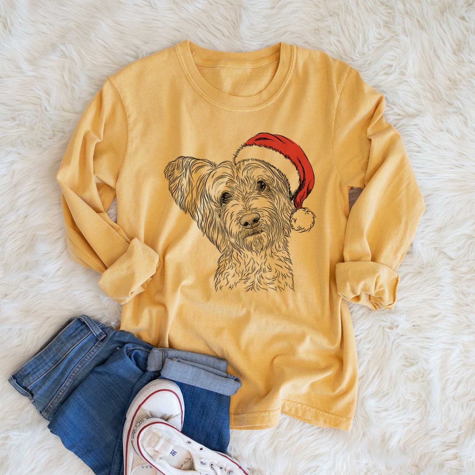 Santa Dexter the Terrier Mix - Heavyweight 100% Cotton Long Sleeve