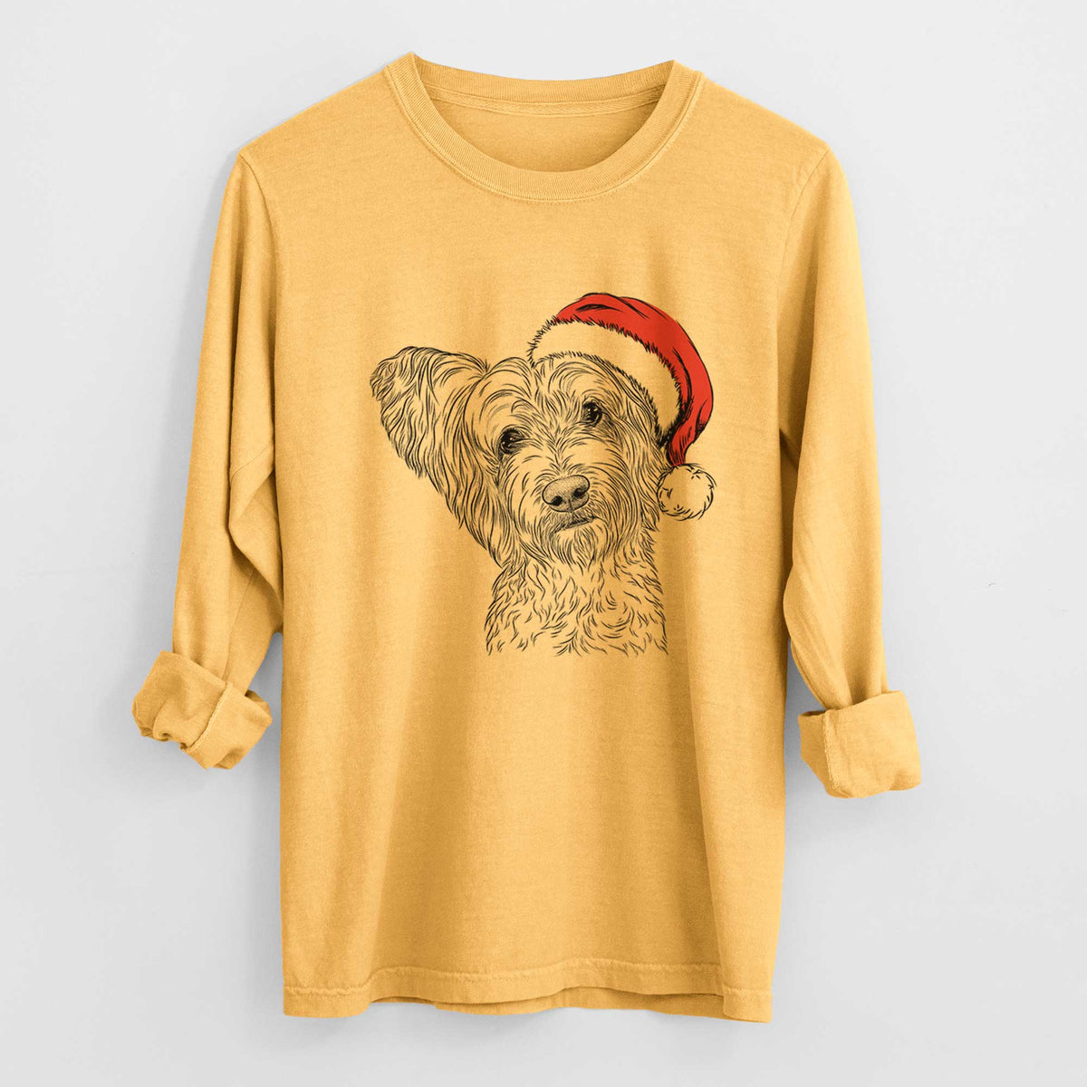 Santa Dexter the Terrier Mix - Heavyweight 100% Cotton Long Sleeve