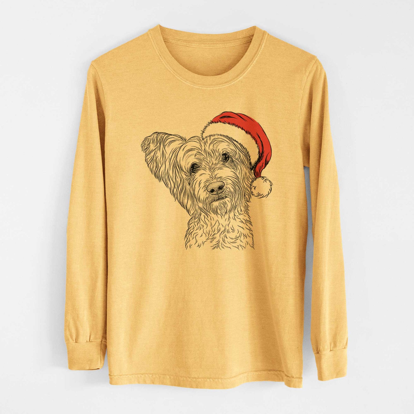 Santa Dexter the Terrier Mix - Heavyweight 100% Cotton Long Sleeve