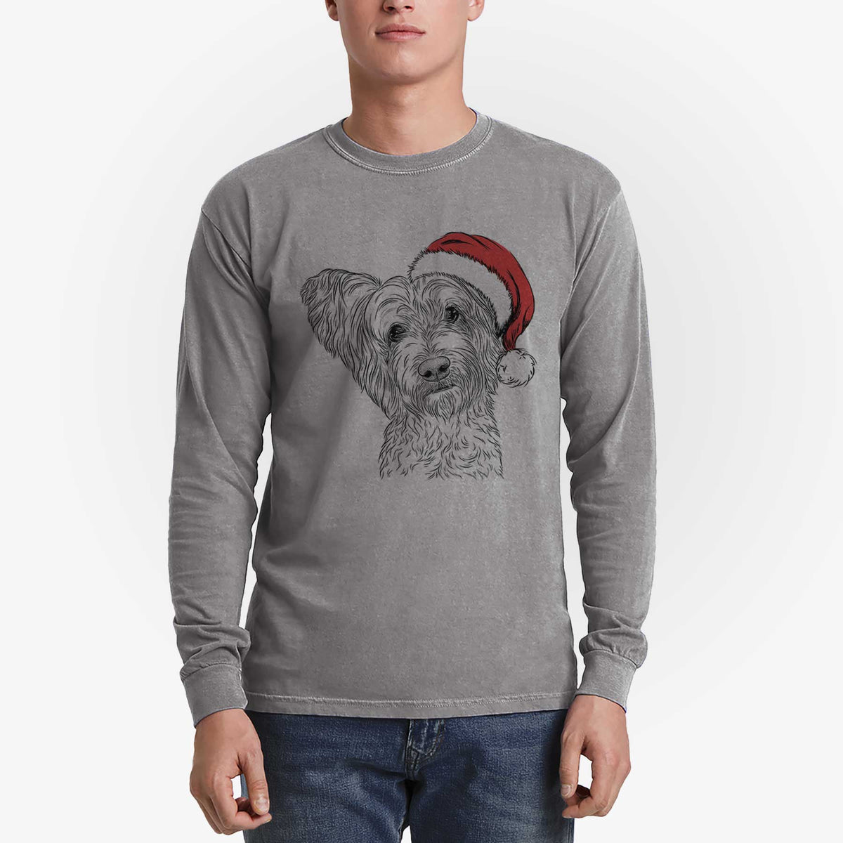 Santa Dexter the Terrier Mix - Heavyweight 100% Cotton Long Sleeve