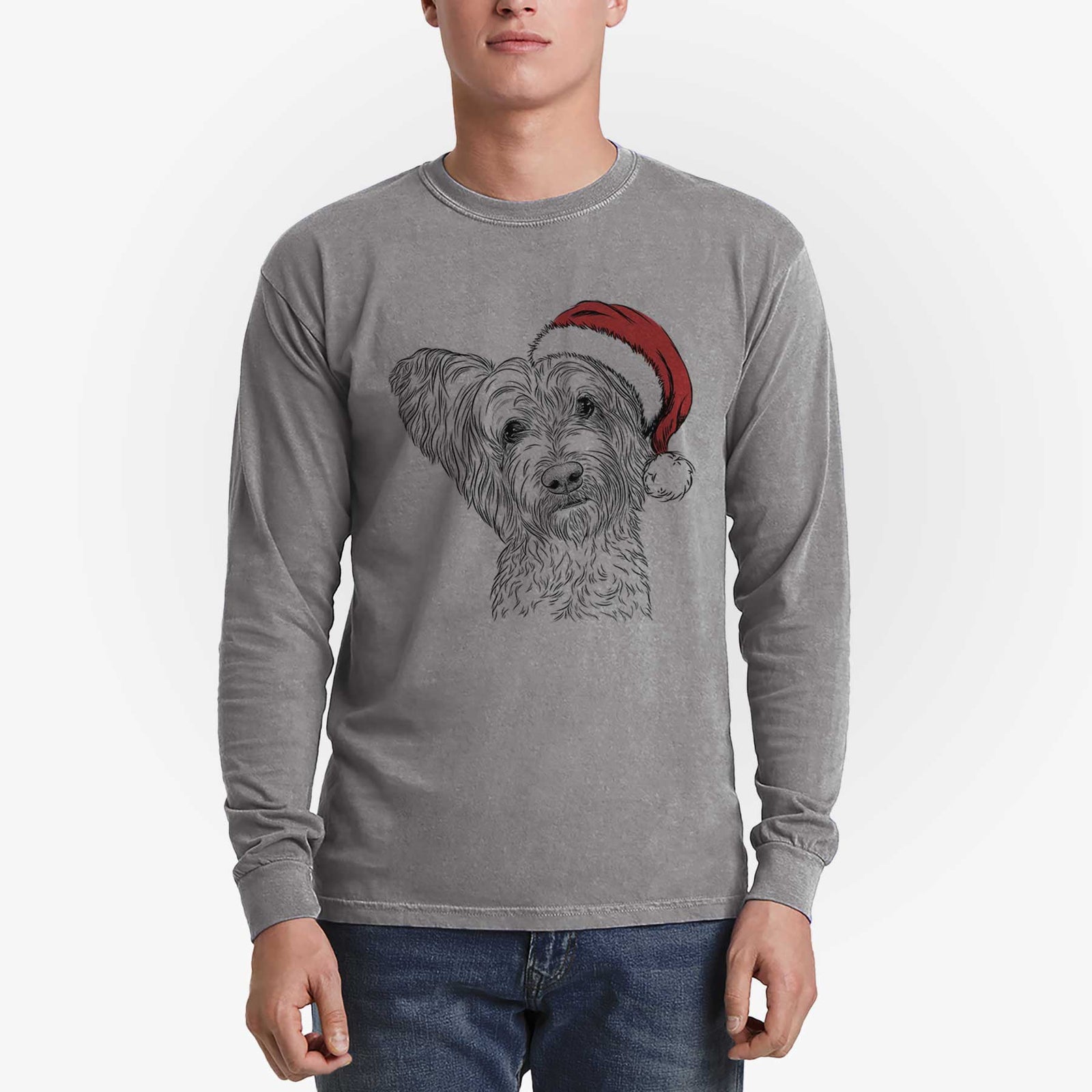 Santa Dexter the Terrier Mix - Heavyweight 100% Cotton Long Sleeve