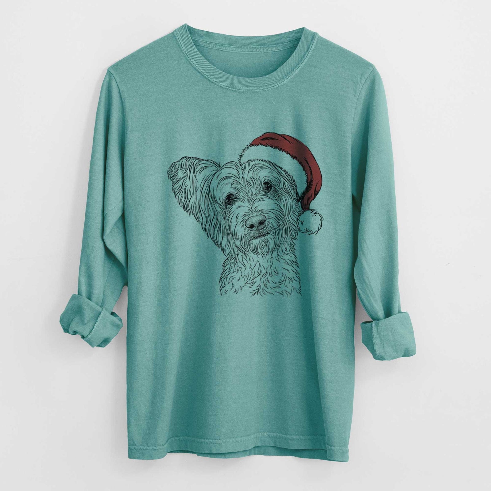 Santa Dexter the Terrier Mix - Heavyweight 100% Cotton Long Sleeve