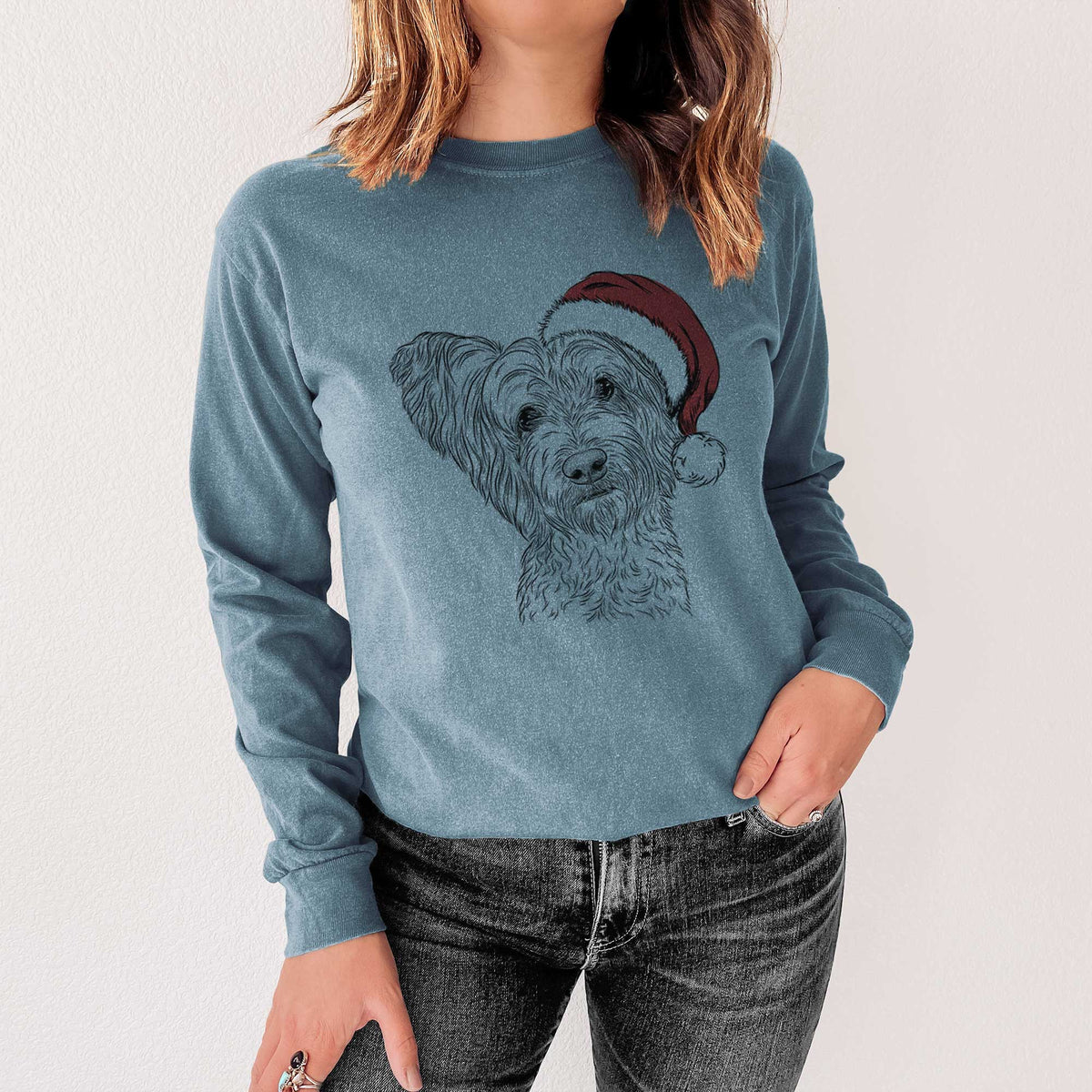 Santa Dexter the Terrier Mix - Heavyweight 100% Cotton Long Sleeve