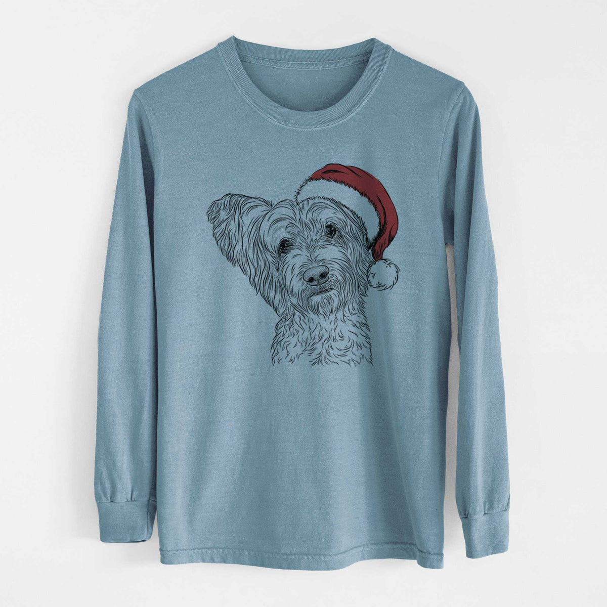Santa Dexter the Terrier Mix - Heavyweight 100% Cotton Long Sleeve
