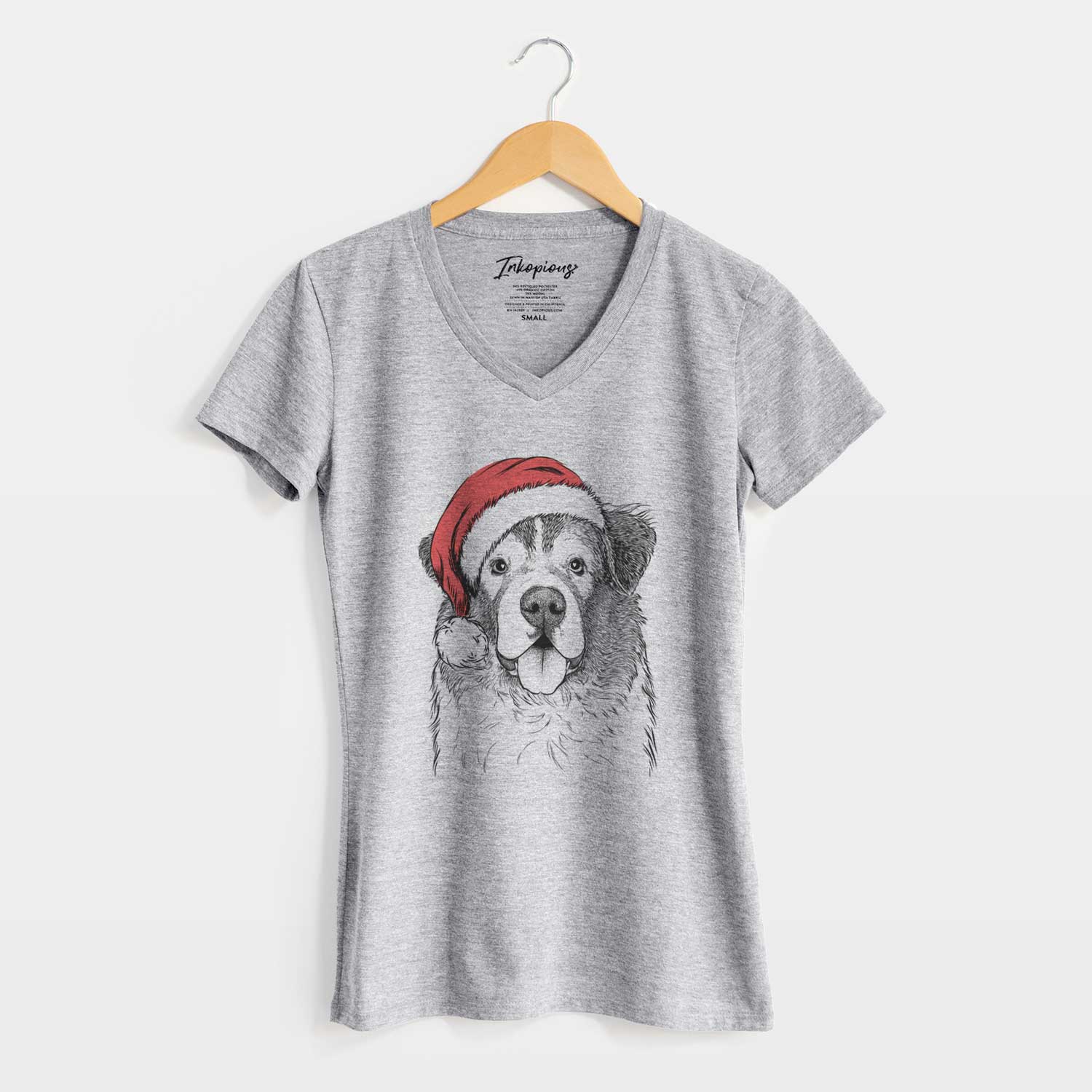 Santa Dilly the Saint Bernard - Women's V-neck Shirt