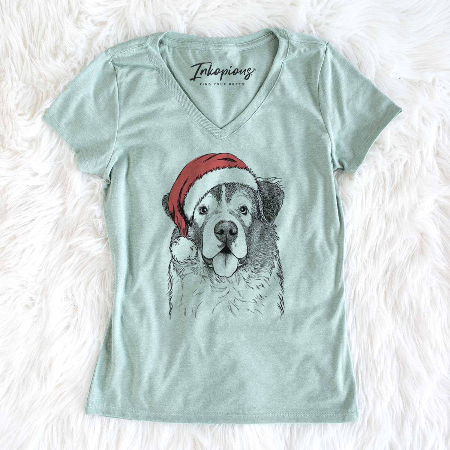 Santa Dilly the Saint Bernard - Women's V-neck Shirt