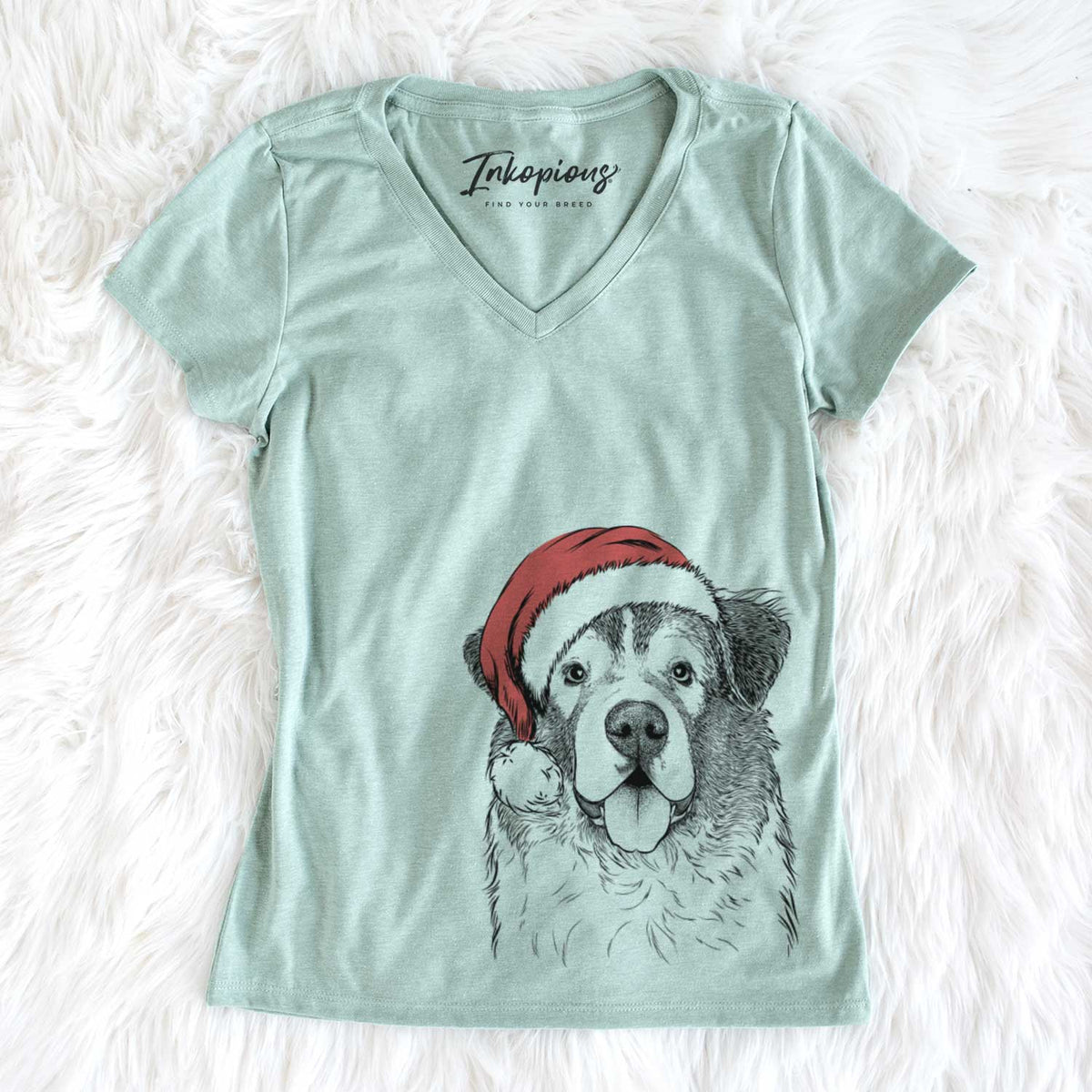 Santa Dilly the Saint Bernard - Women&#39;s V-neck Shirt