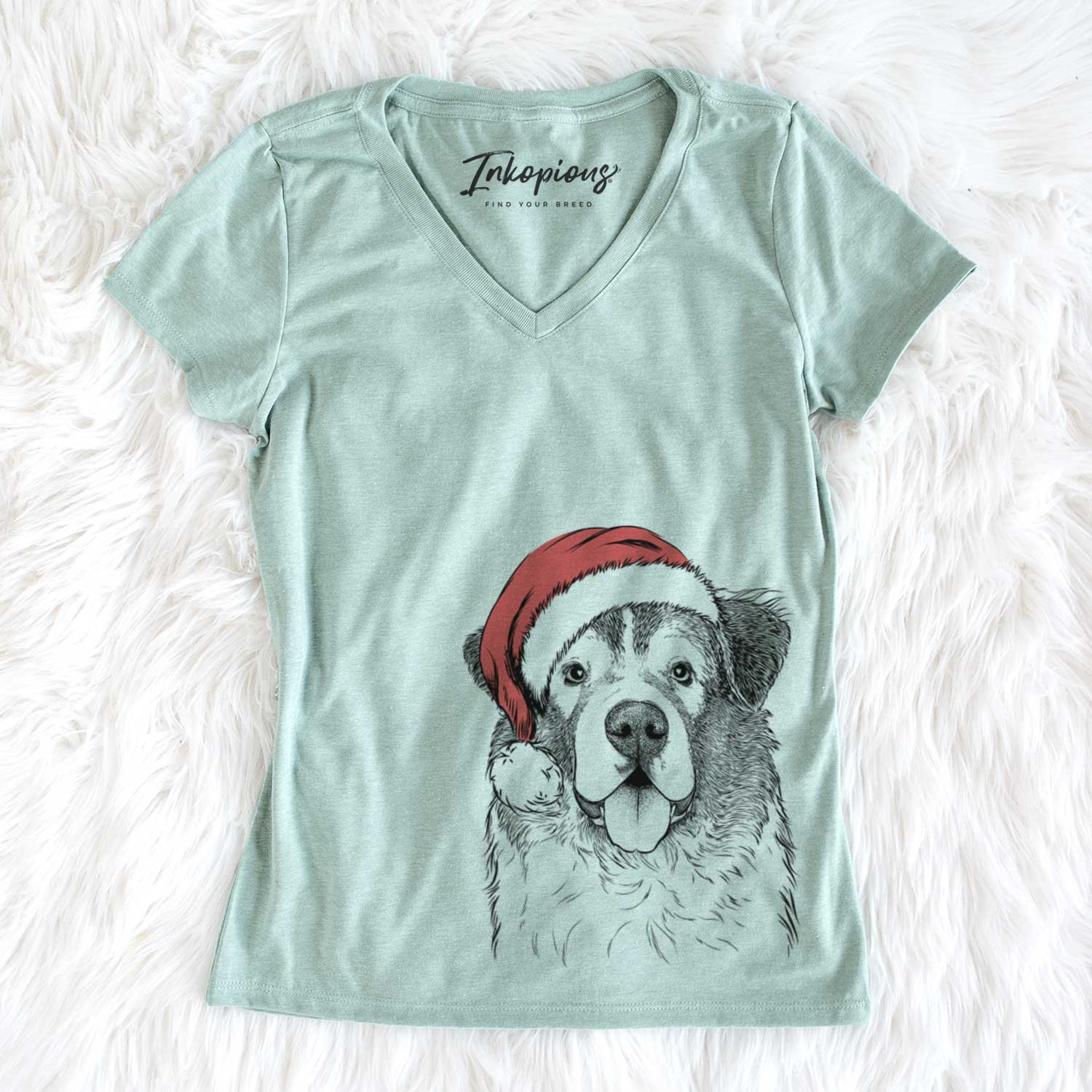 Santa Dilly the Saint Bernard - Women's V-neck Shirt