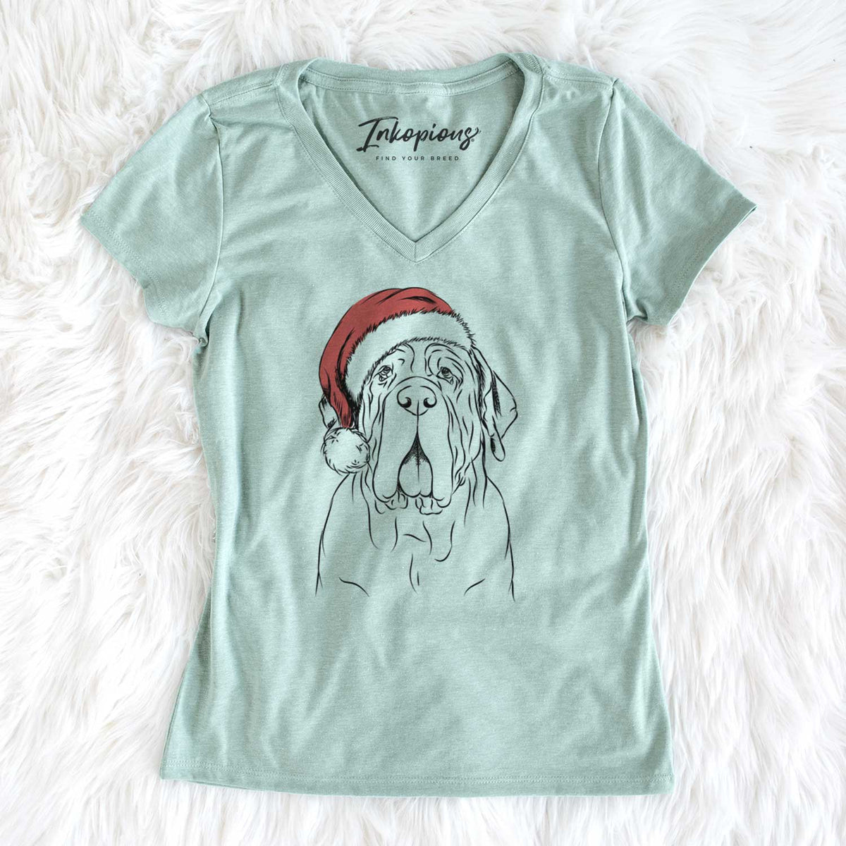Santa Dinah the Neapolitan Mastiff - Women's V-neck Shirt