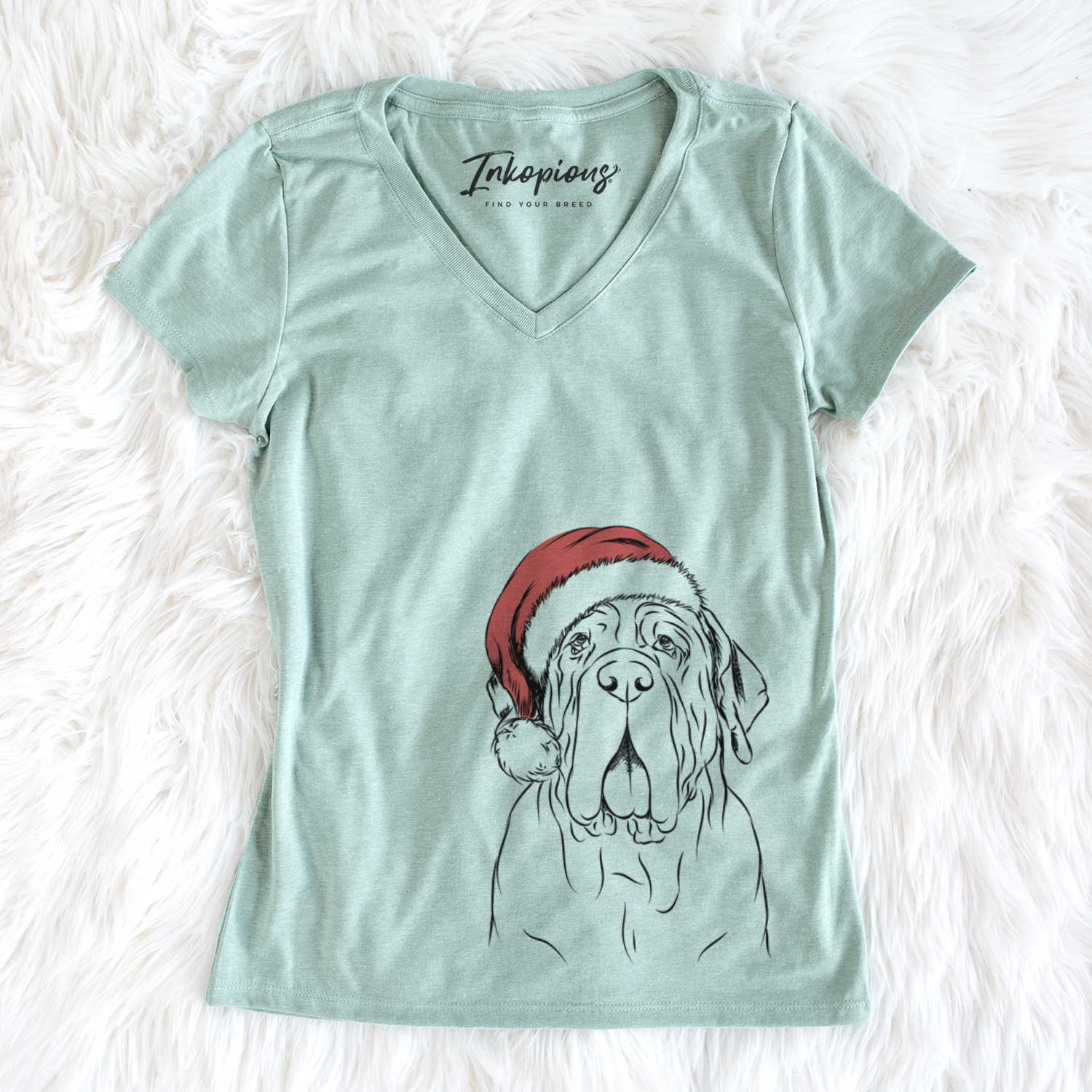 Santa Dinah the Neapolitan Mastiff - Women's V-neck Shirt