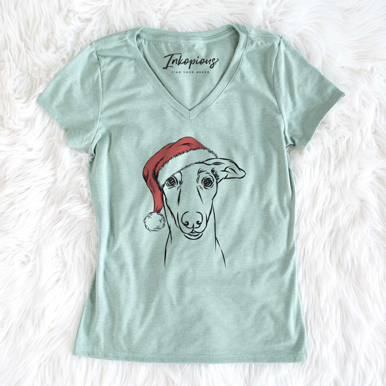 Santa Diva the Greyhound - Women's V-neck Shirt