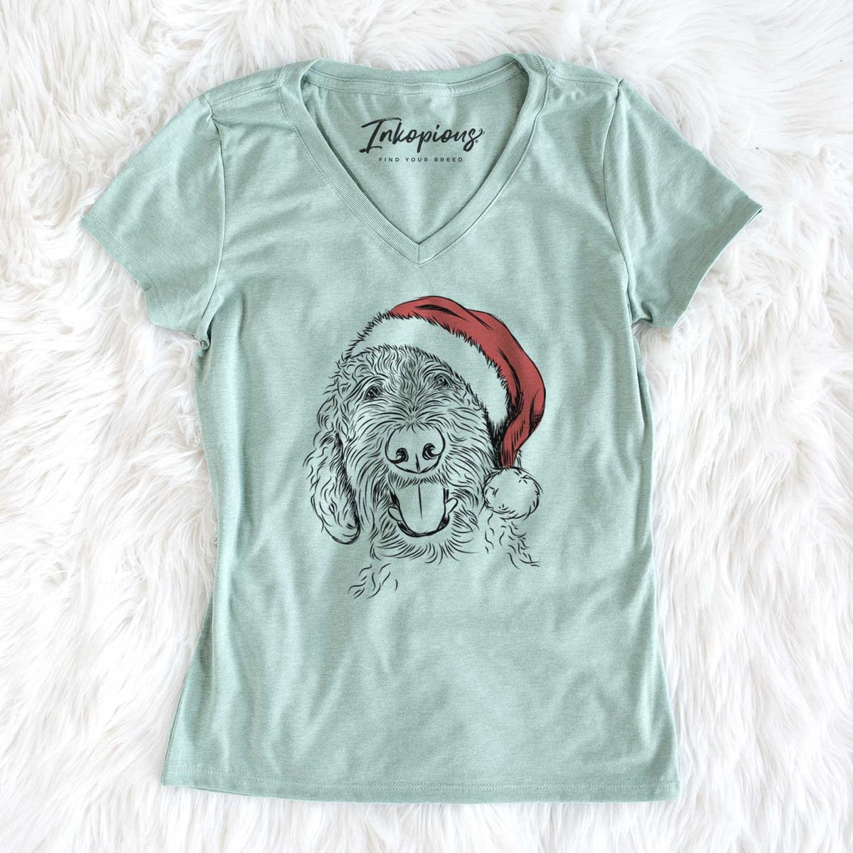 Santa Dixie the Doodle - Women's V-neck Shirt