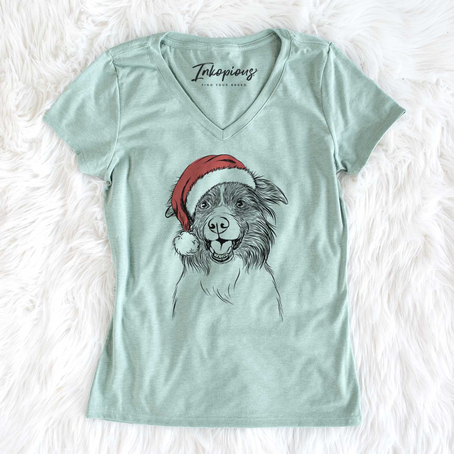 Santa Dizzy the Border Collie - Women's V-neck Shirt