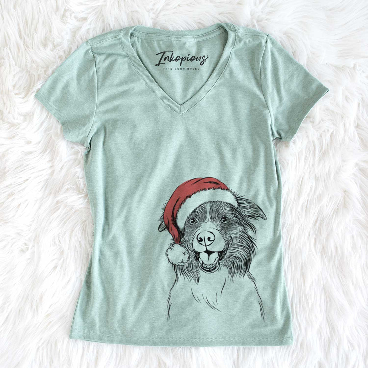 Santa Dizzy the Border Collie - Women&#39;s V-neck Shirt