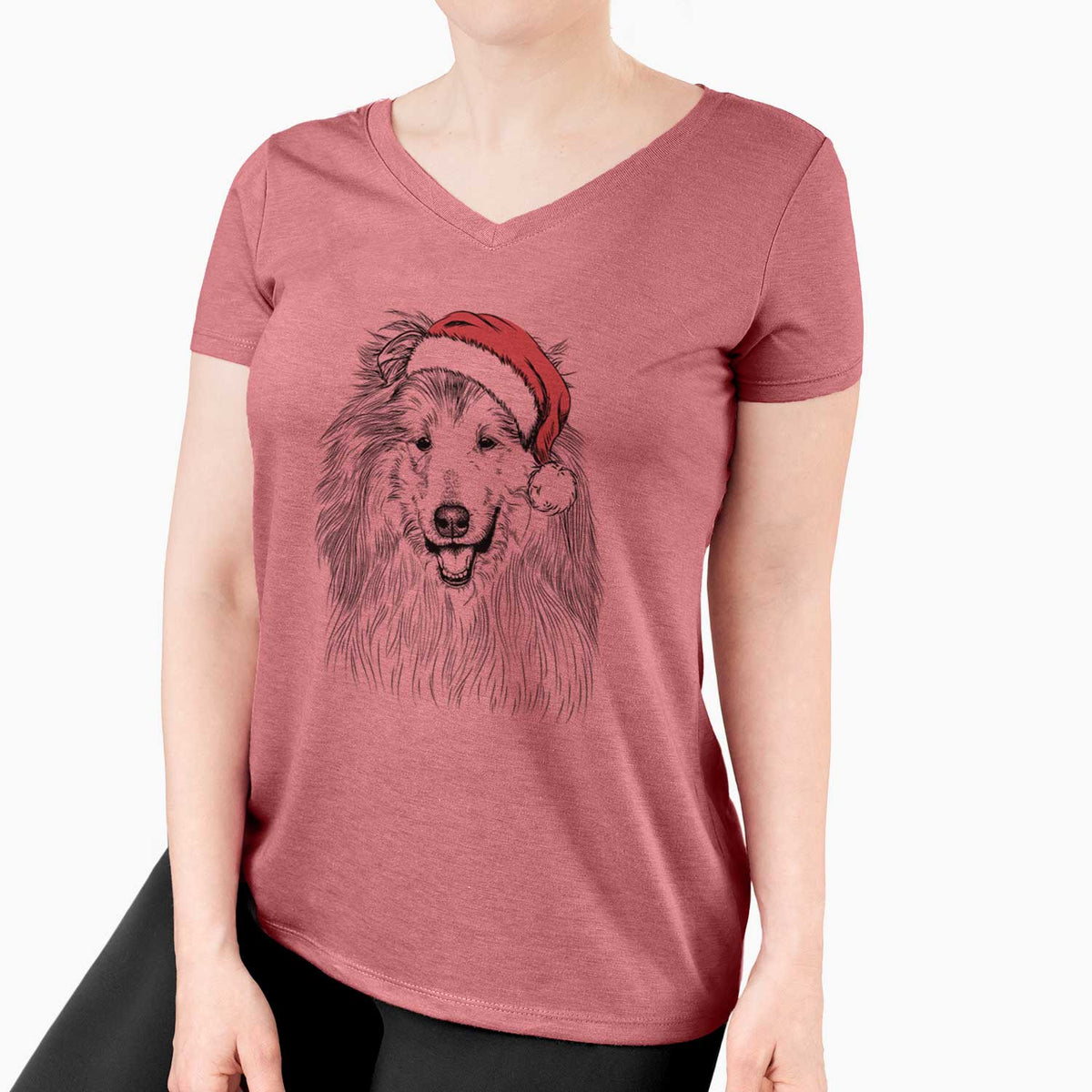 Santa Donnan the Rough Collie - Women's V-neck Shirt