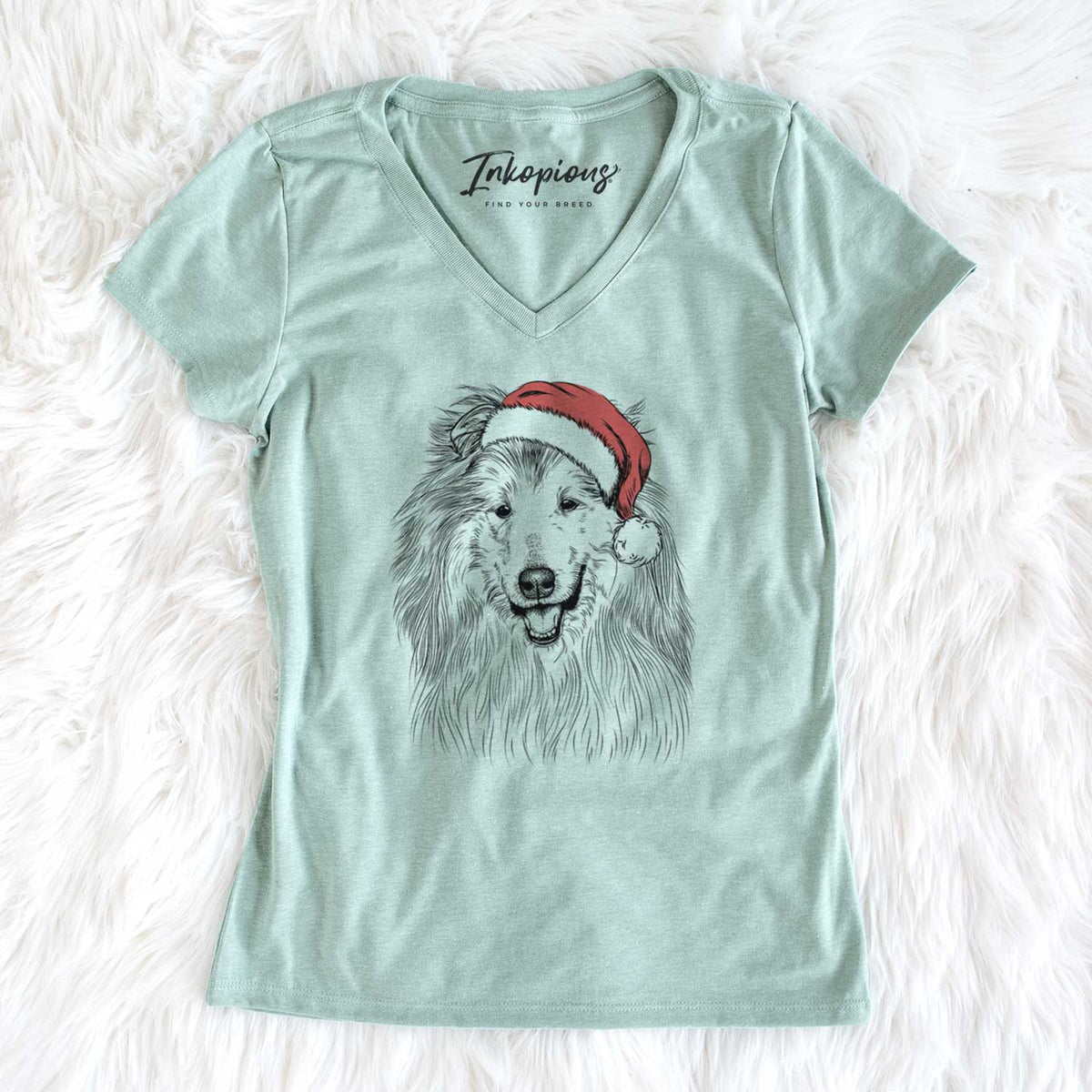 Santa Donnan the Rough Collie - Women's V-neck Shirt
