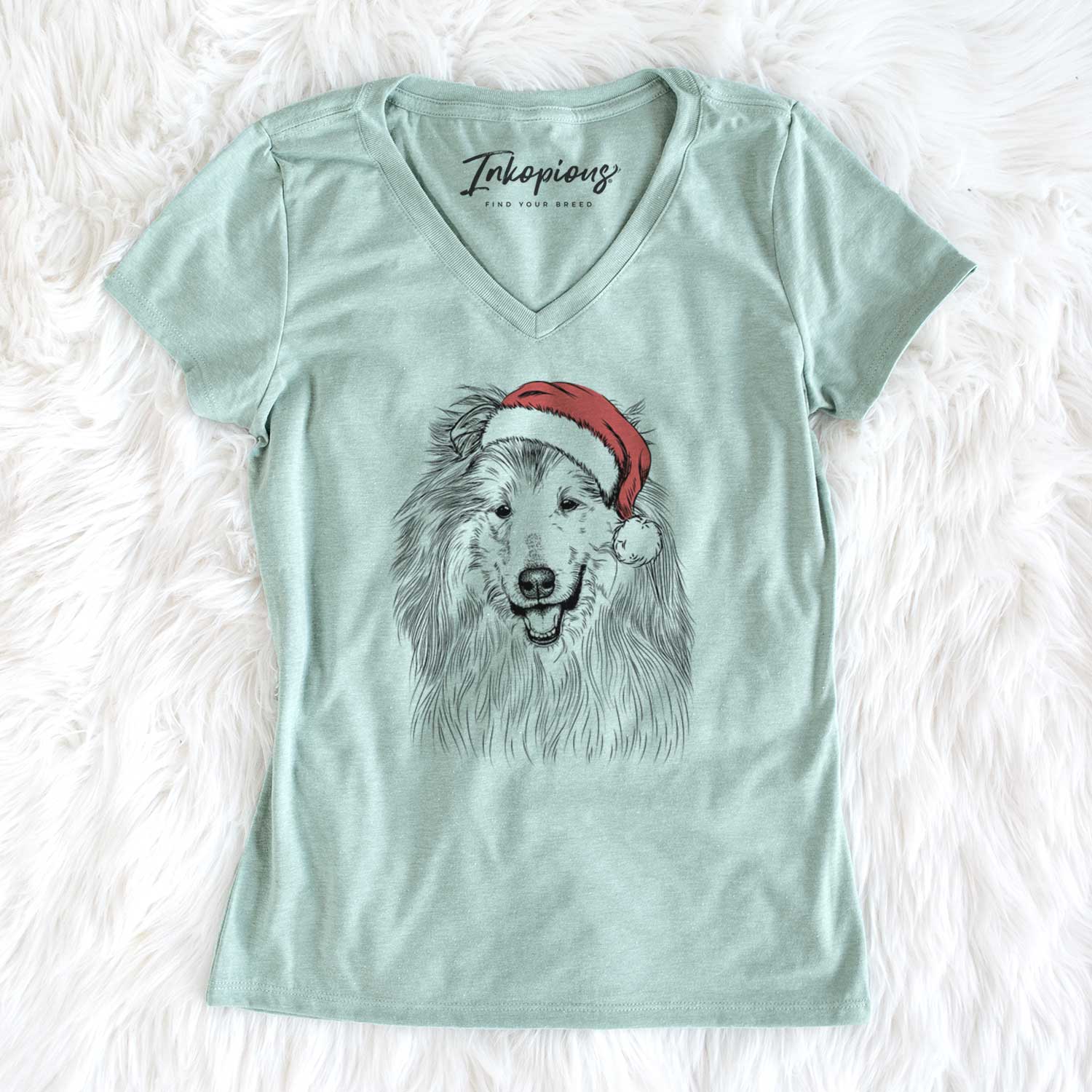 Santa Donnan the Rough Collie - Women's V-neck Shirt