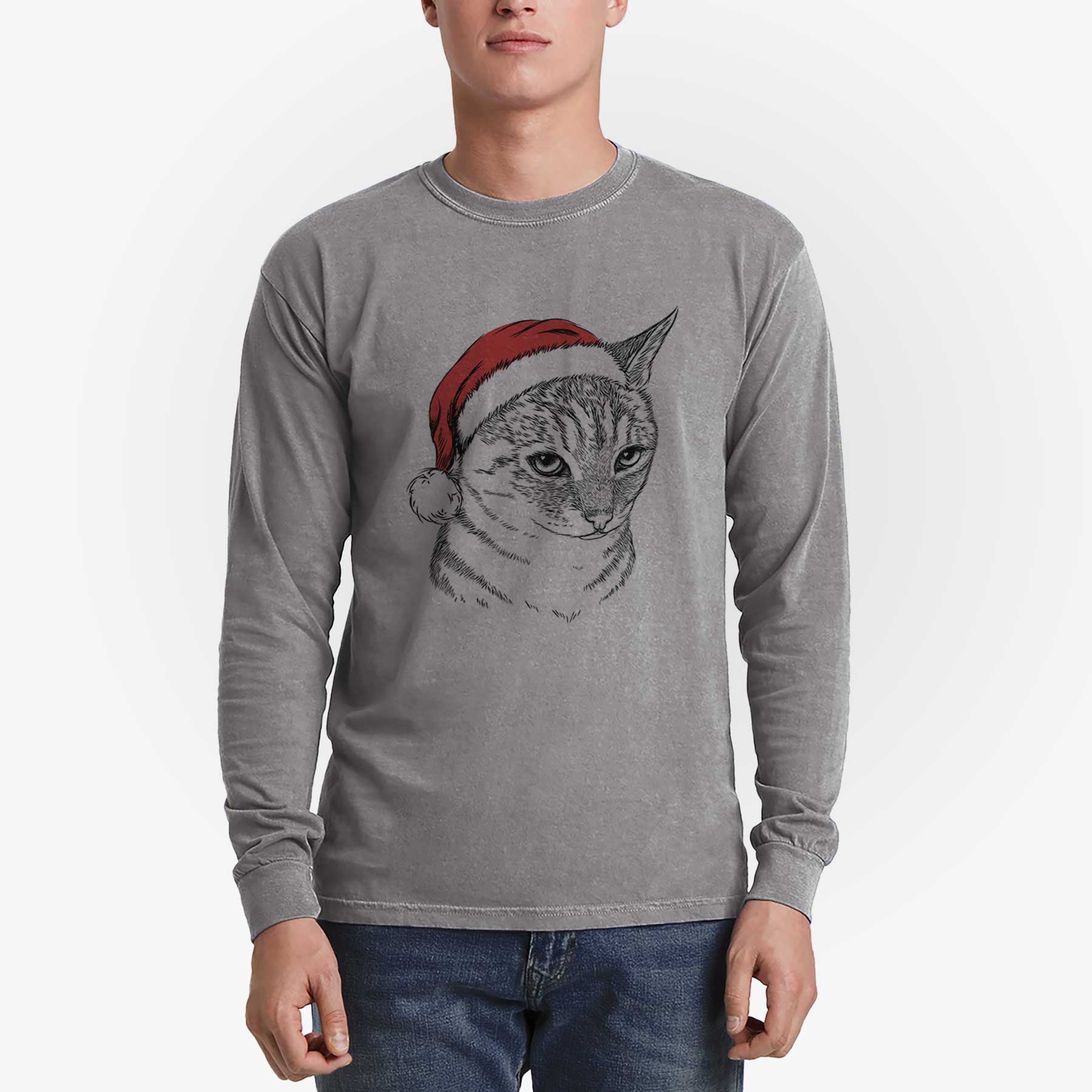 Santa Dora the Tabby Cat - Heavyweight 100% Cotton Long Sleeve