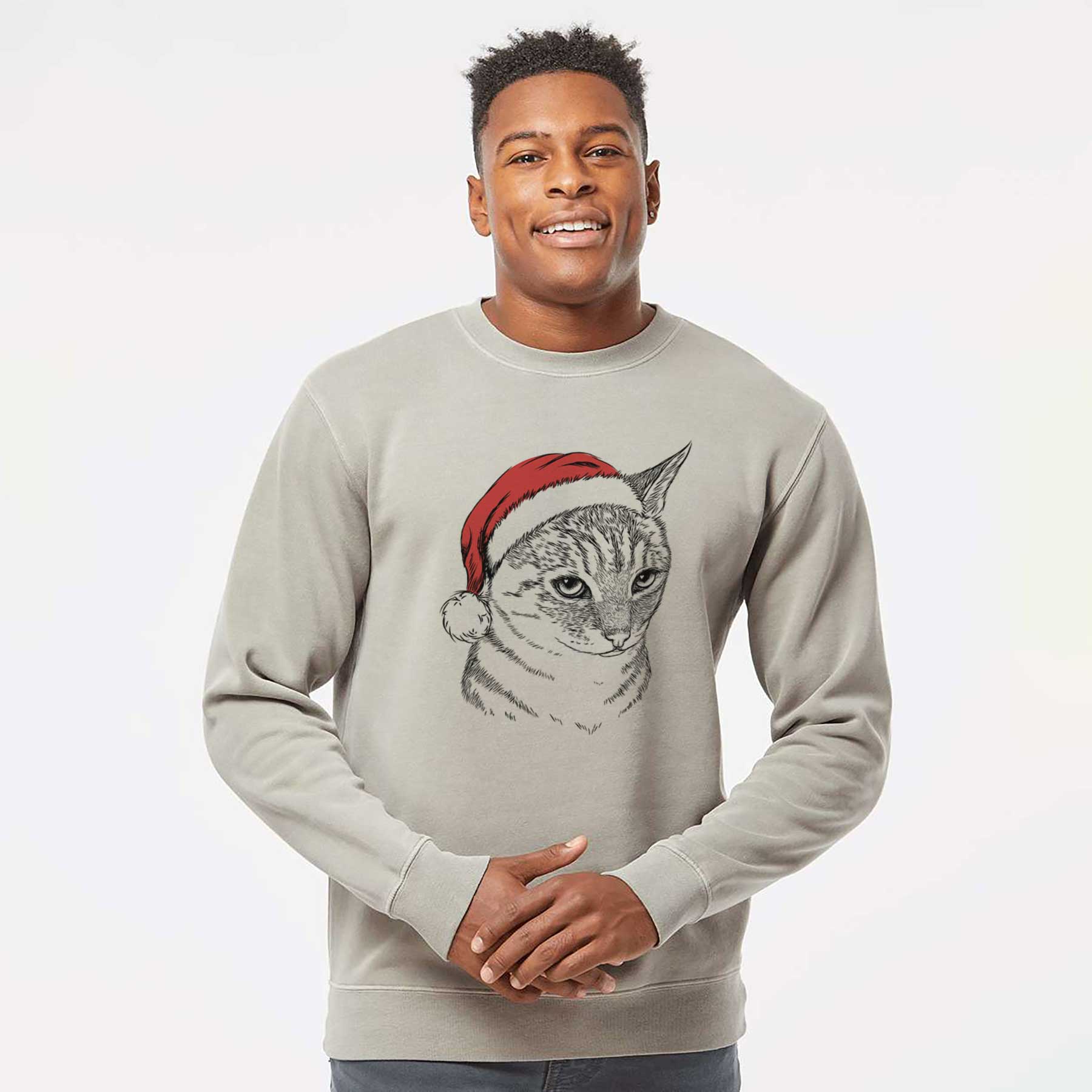 Santa Dora the Tabby Cat - Unisex Pigment Dyed Crew Sweatshirt