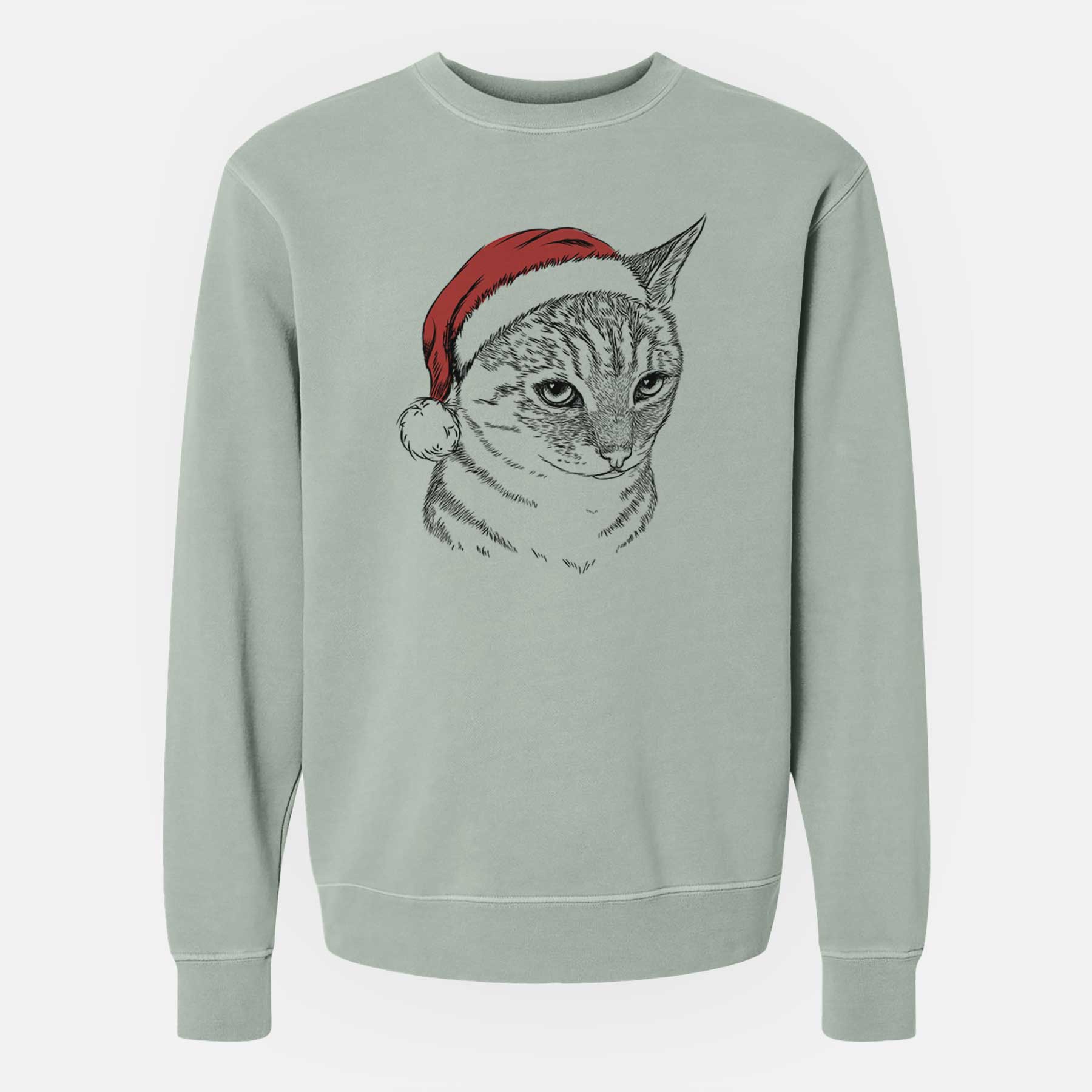 Santa Dora the Tabby Cat - Unisex Pigment Dyed Crew Sweatshirt