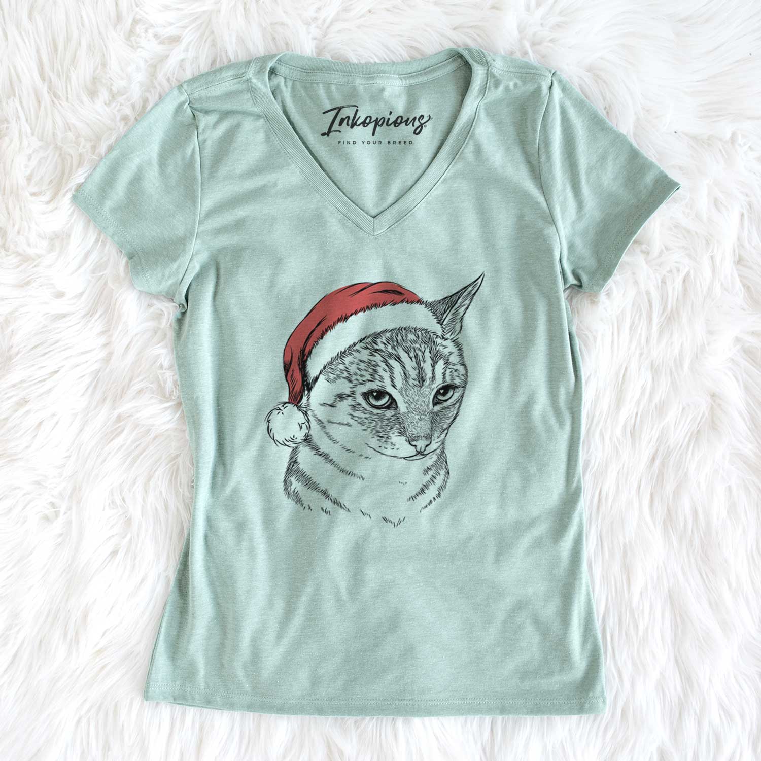 Santa Dora the Tabby Cat - Women's V-neck Shirt