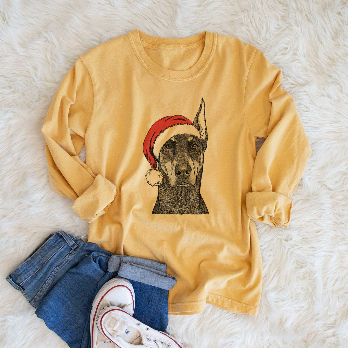 Santa Drake the Doberman Pinscher - Heavyweight 100% Cotton Long Sleeve