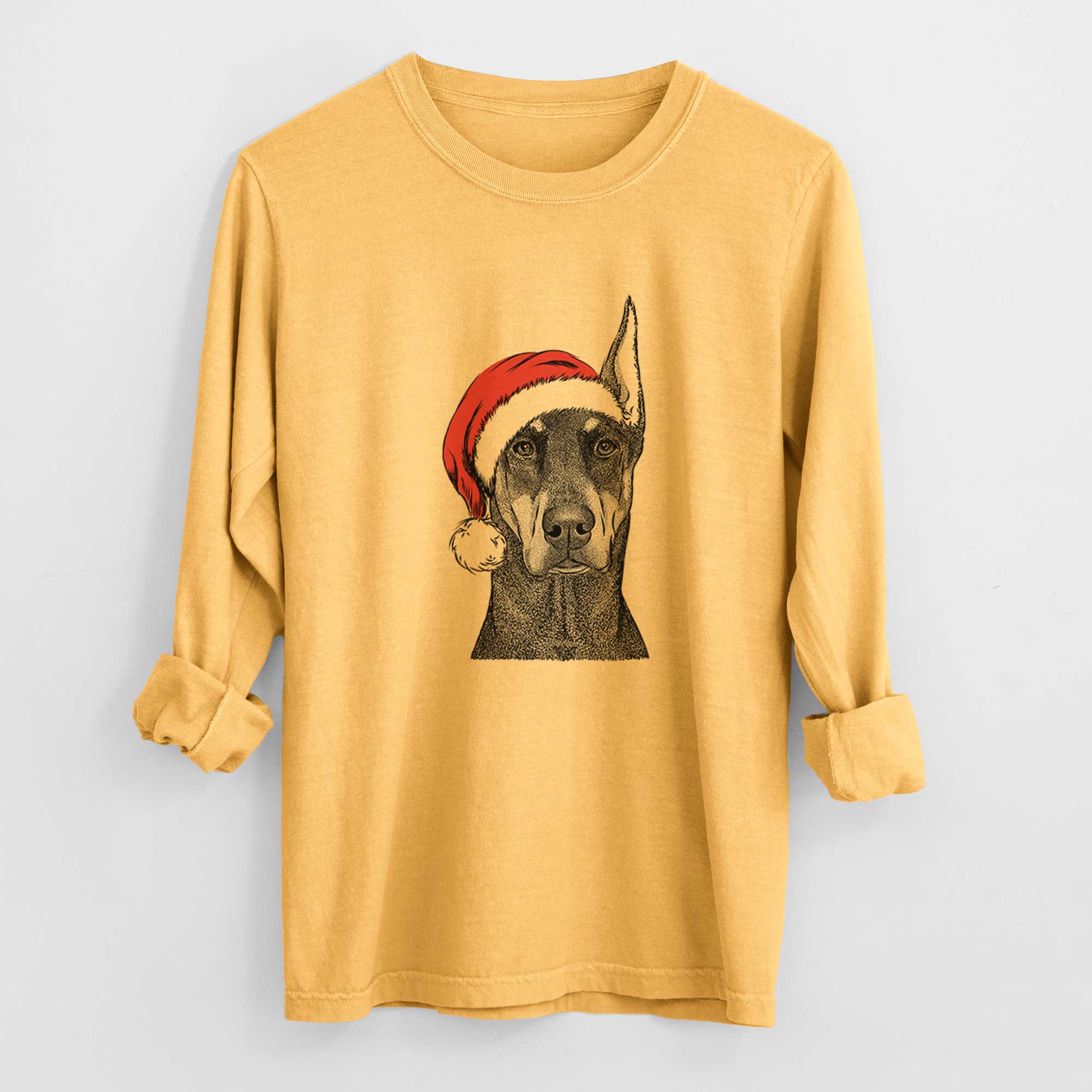 Santa Drake the Doberman Pinscher - Heavyweight 100% Cotton Long Sleeve