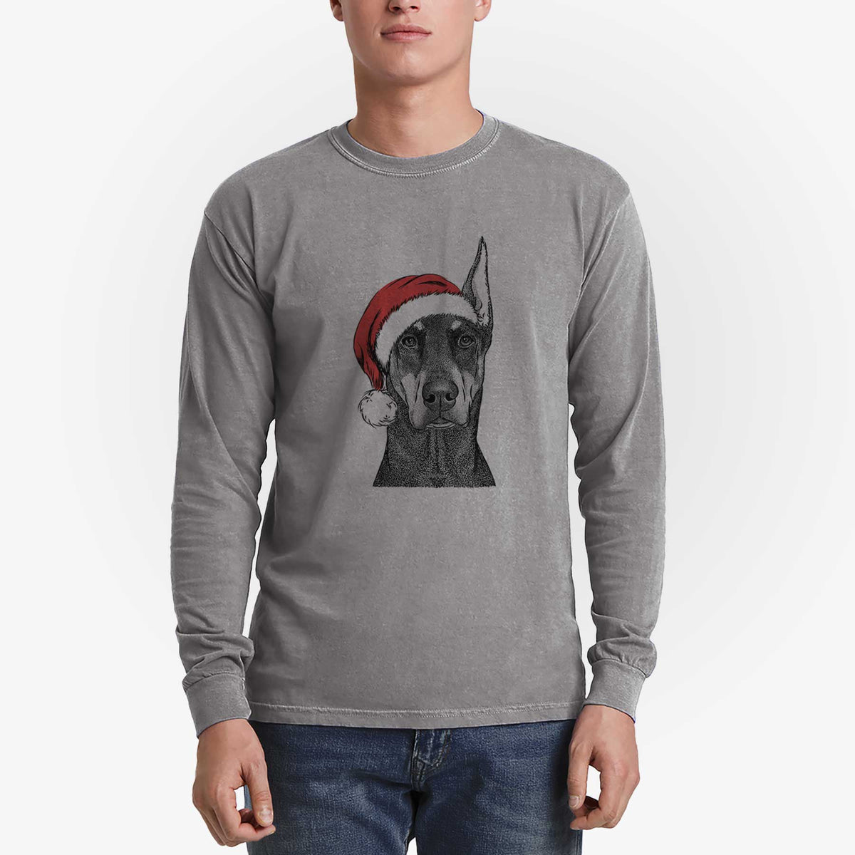 Santa Drake the Doberman Pinscher - Heavyweight 100% Cotton Long Sleeve