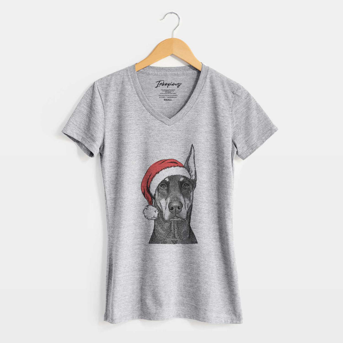 Santa Drake the Doberman Pinscher - Women's V-neck Shirt