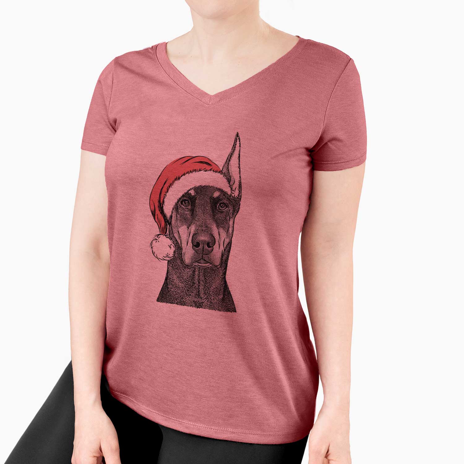 Santa Drake the Doberman Pinscher - Women's V-neck Shirt