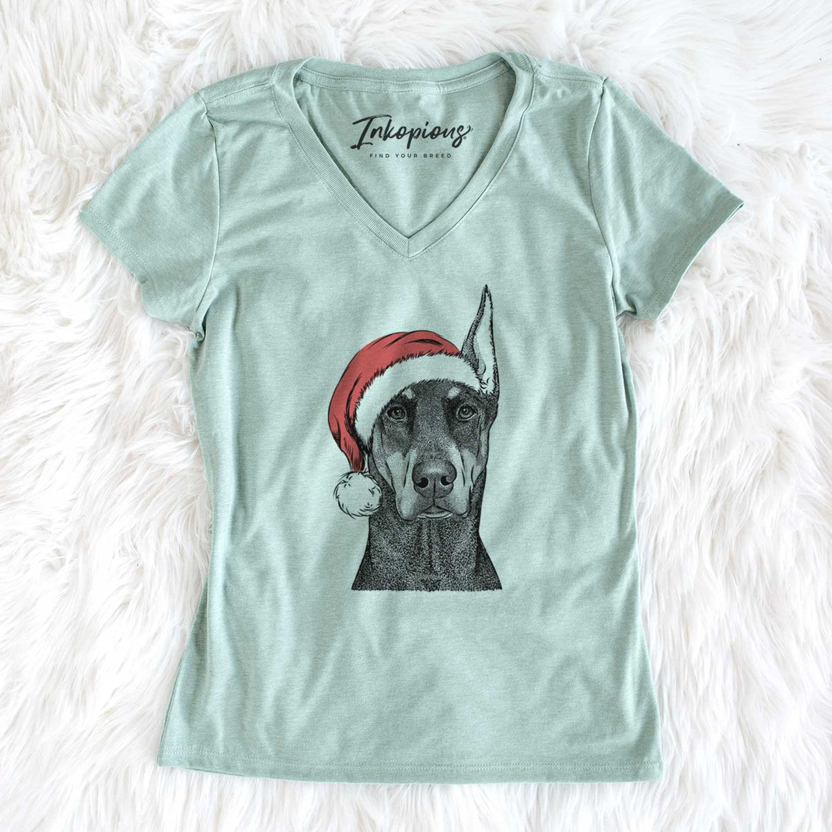 Santa Drake the Doberman Pinscher - Women's V-neck Shirt