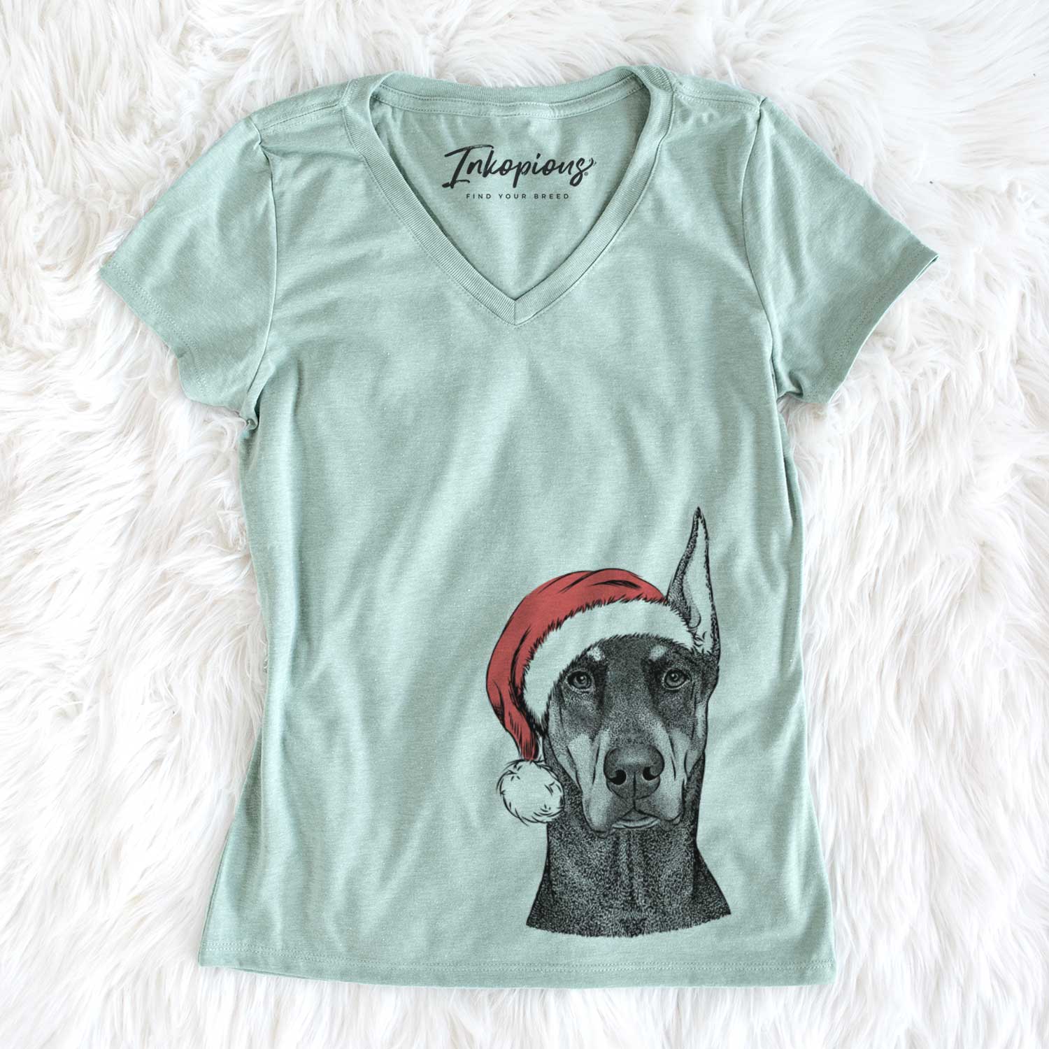 Santa Drake the Doberman Pinscher - Women's V-neck Shirt