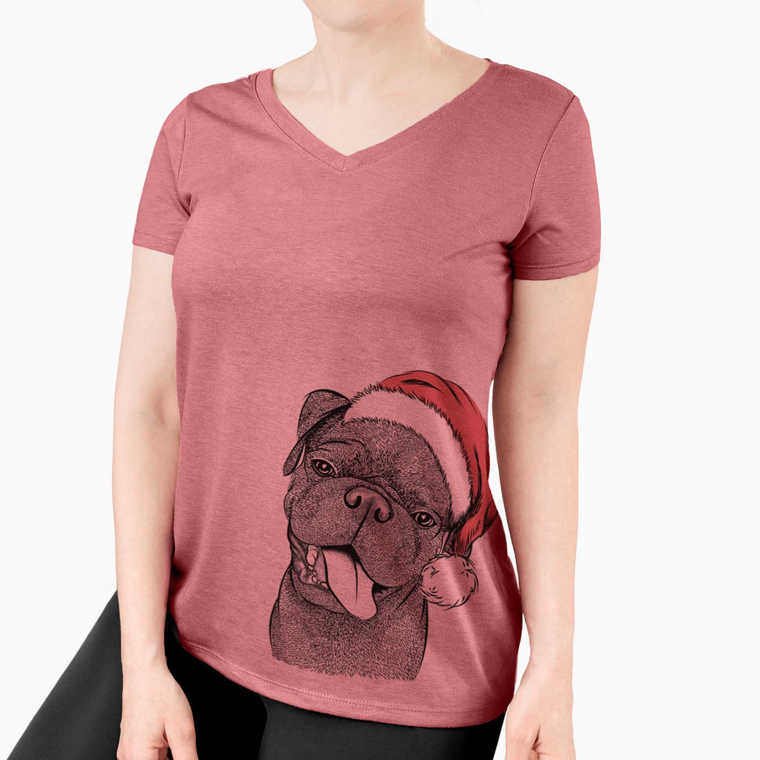 Santa Dudley Danger the Pug - Women's V-neck Shirt