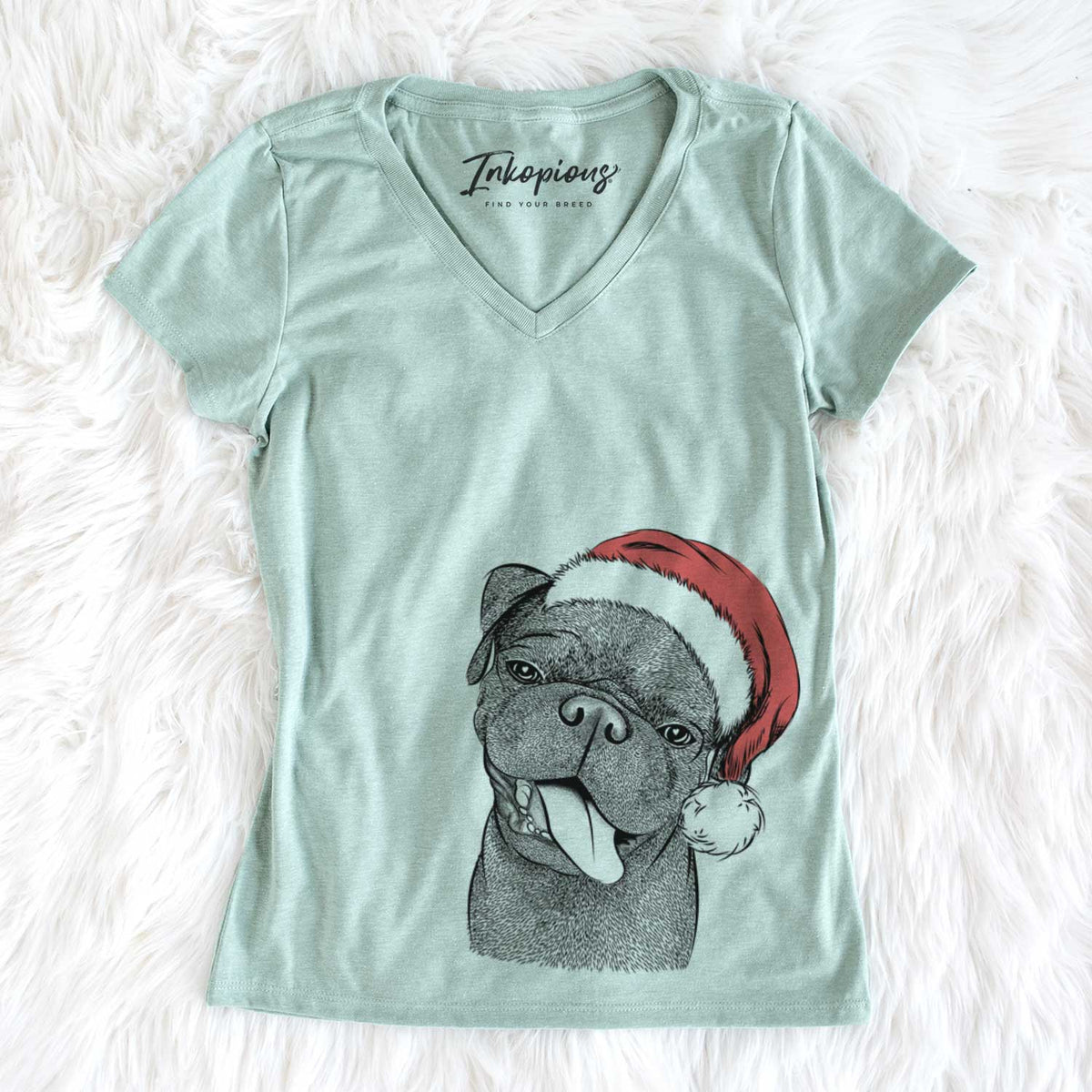 Santa Dudley Danger the Pug - Women&#39;s V-neck Shirt