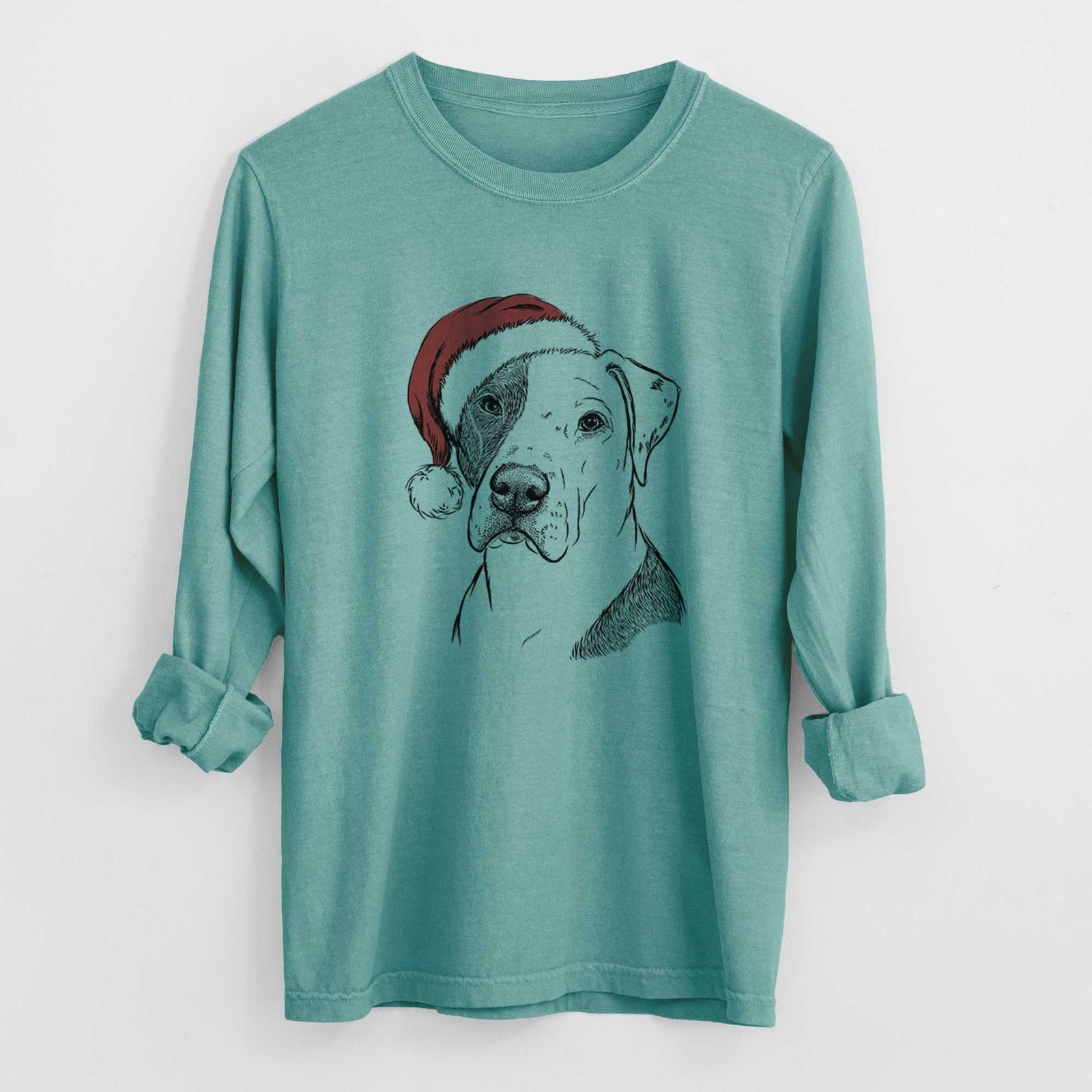 Santa Duke the American Staffordshire Terrier Mix - Heavyweight 100% Cotton Long Sleeve