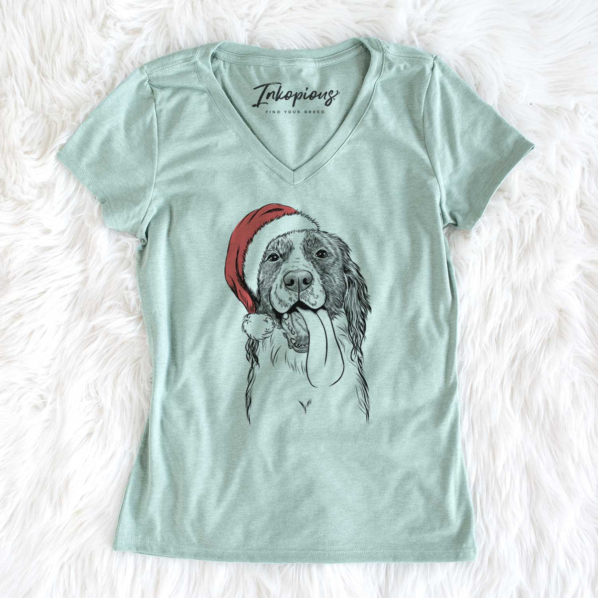 Santa Duke the English Springer Spaniel - Women's V-neck Shirt