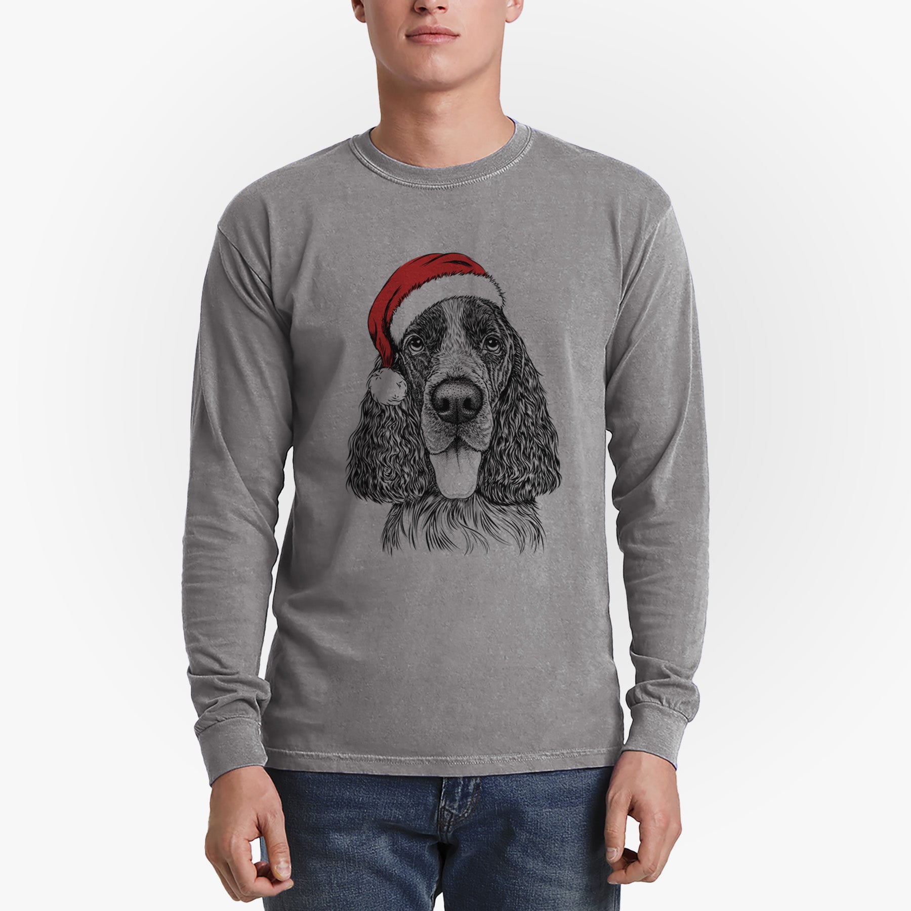 Santa Duke the English Springer Spaniel - Heavyweight 100% Cotton Long Sleeve