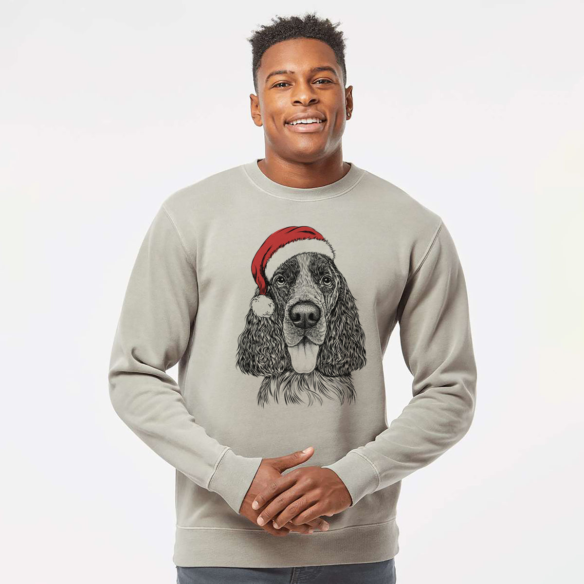 Santa Duke the English Springer Spaniel - Unisex Pigment Dyed Crew Sweatshirt